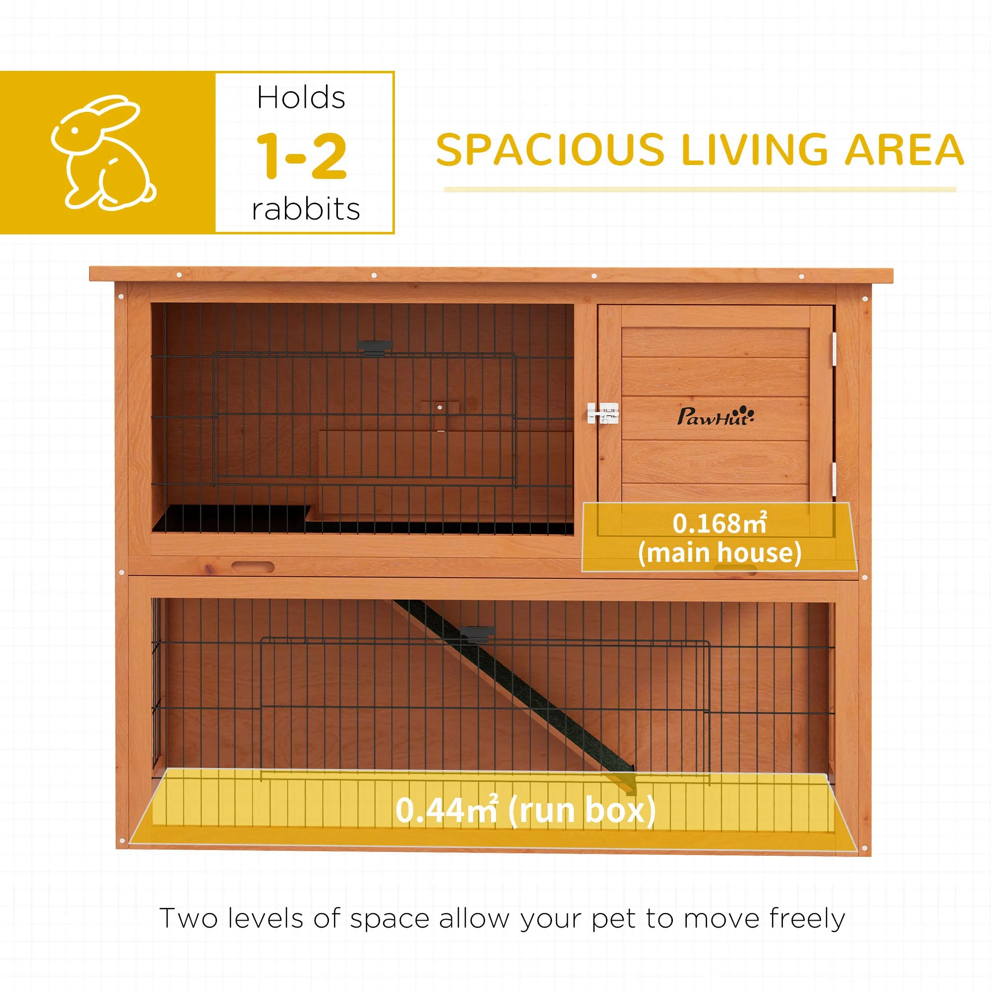 PawHut Wooden Rabbit Hutch, Antiseptic Outdoor, For 1-2 Rabbits - Orange - Image 4