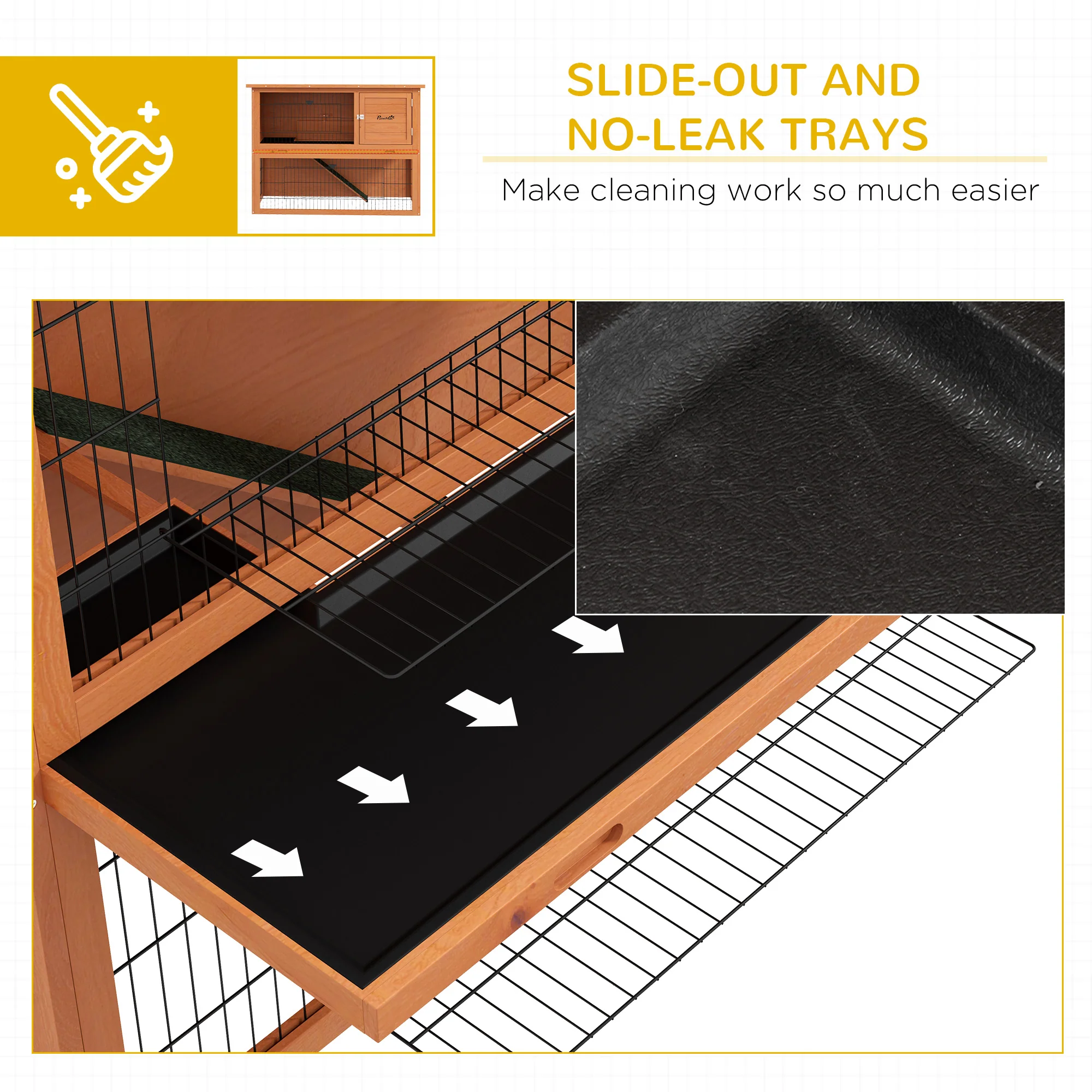 PawHut Wooden Rabbit Hutch, Antiseptic Outdoor, For 1-2 Rabbits - Orange - Image 6