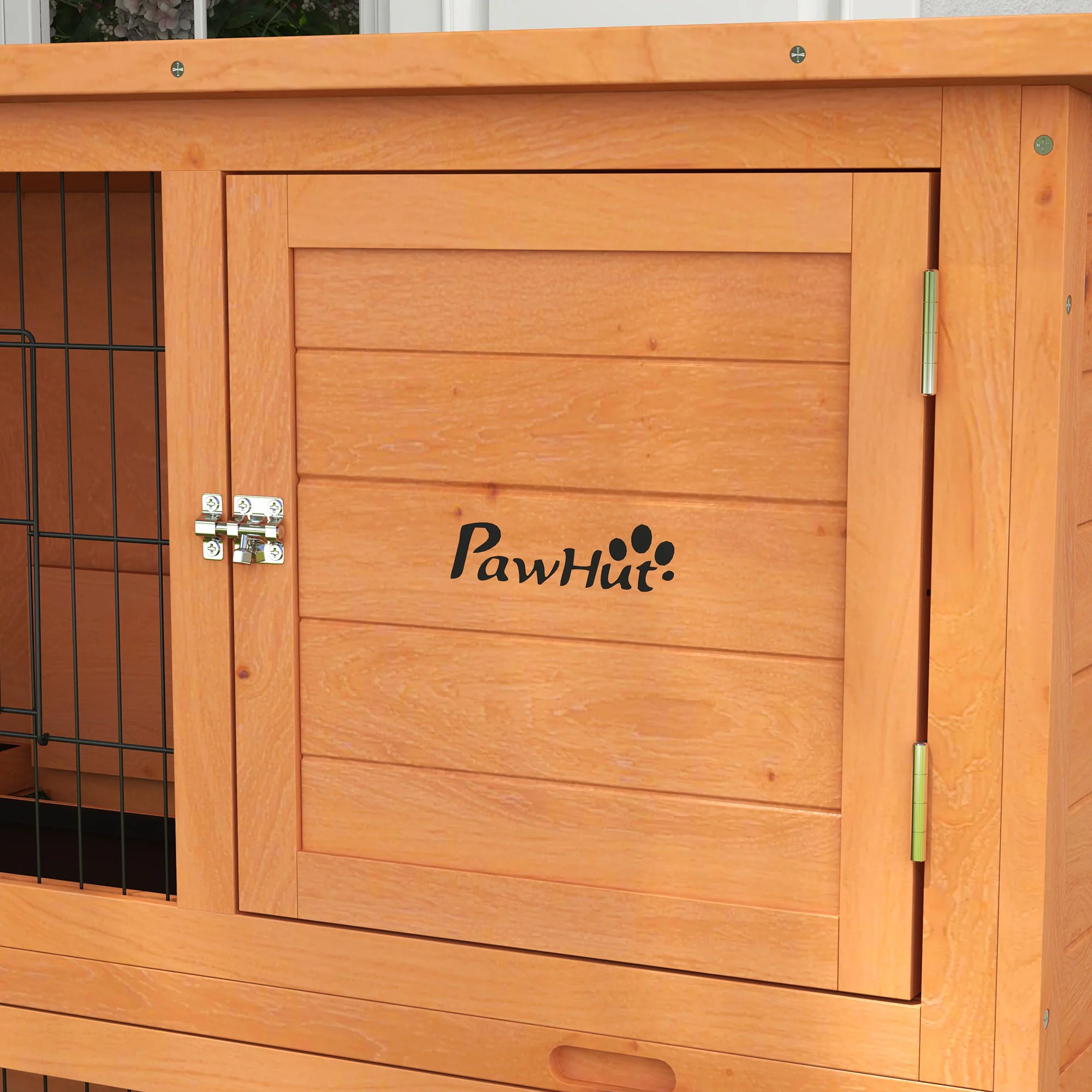 PawHut Wooden Rabbit Hutch, Antiseptic Outdoor, For 1-2 Rabbits - Orange - Image 9