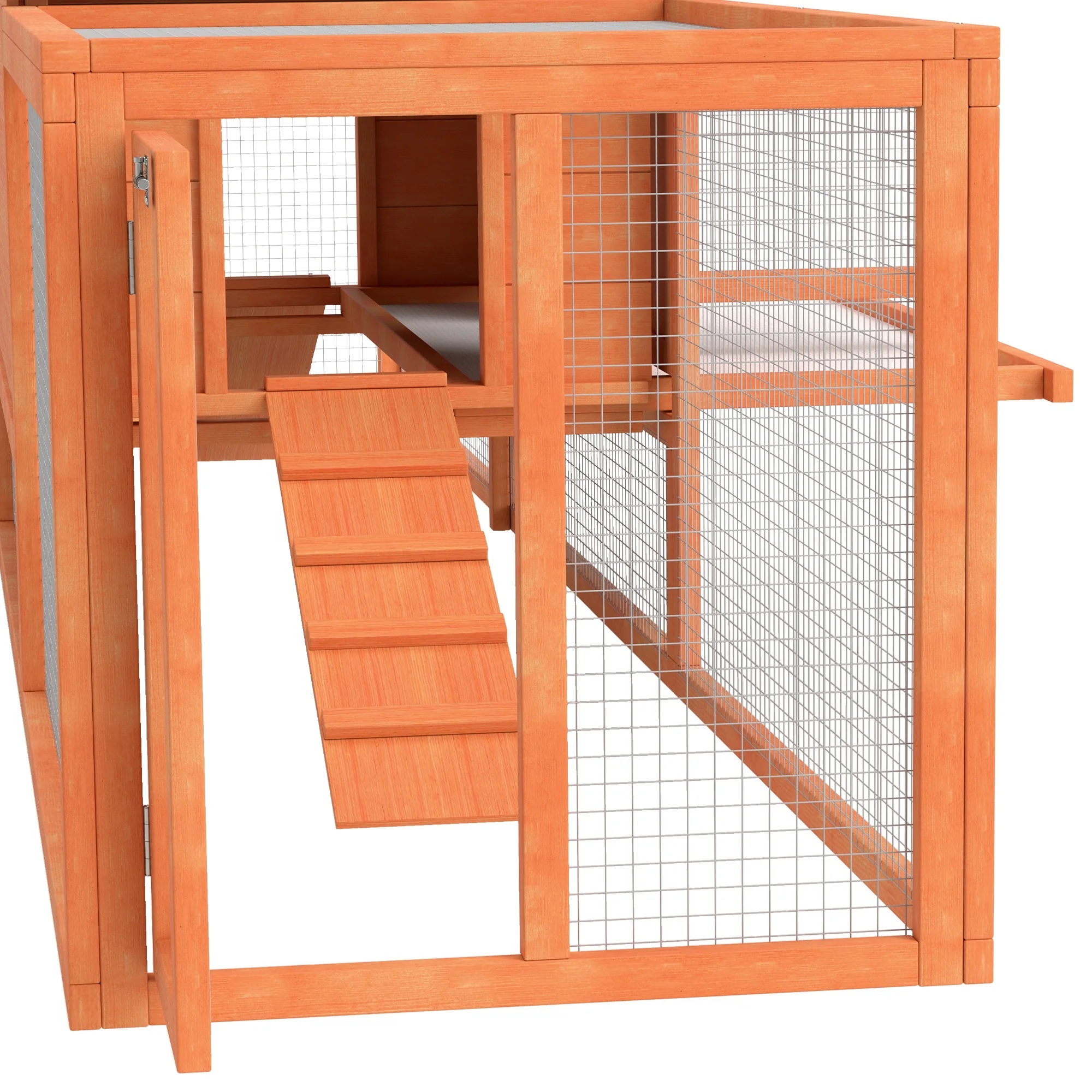 PawHut Wooden Rabbit Hutch Guinea Pig Hutch, Orange, 309 x 70 x 87cm - Image 9