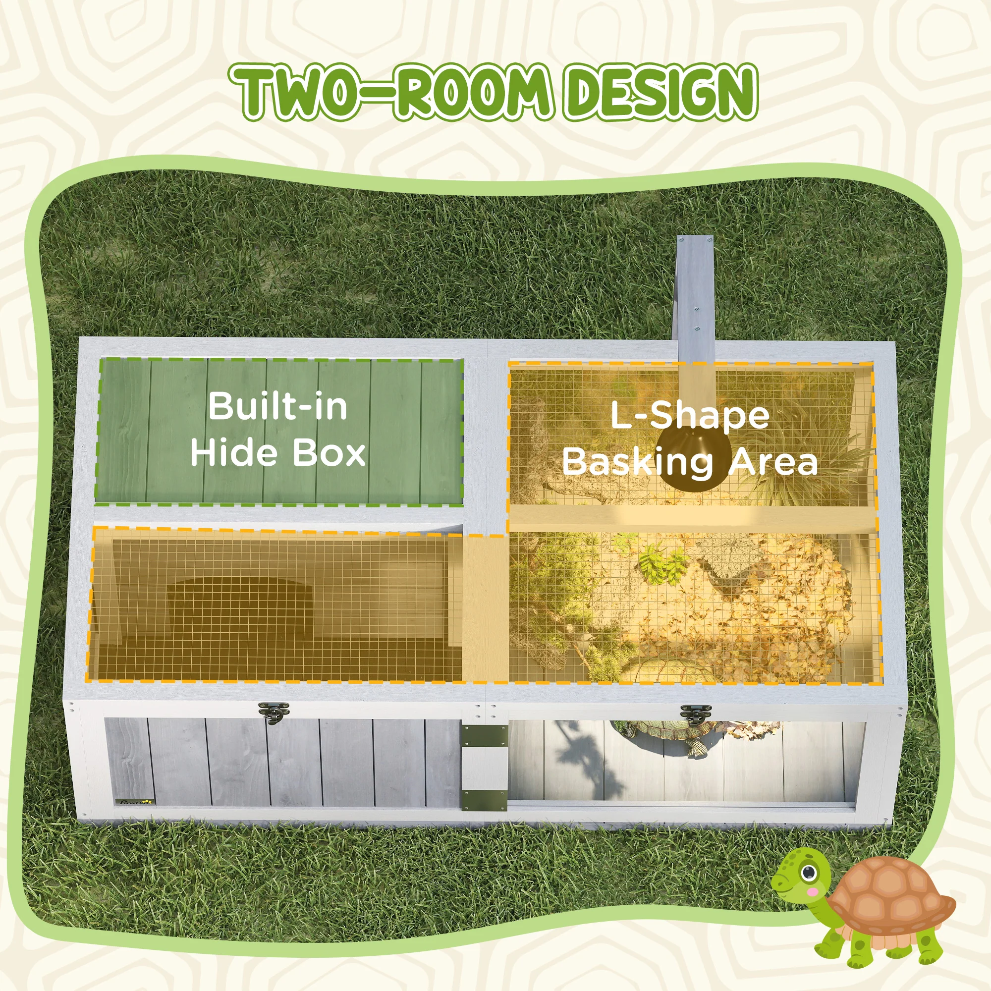 PawHut Wooden Tortoise House with Lamp Holder, Clear Observation Windows - Image 3