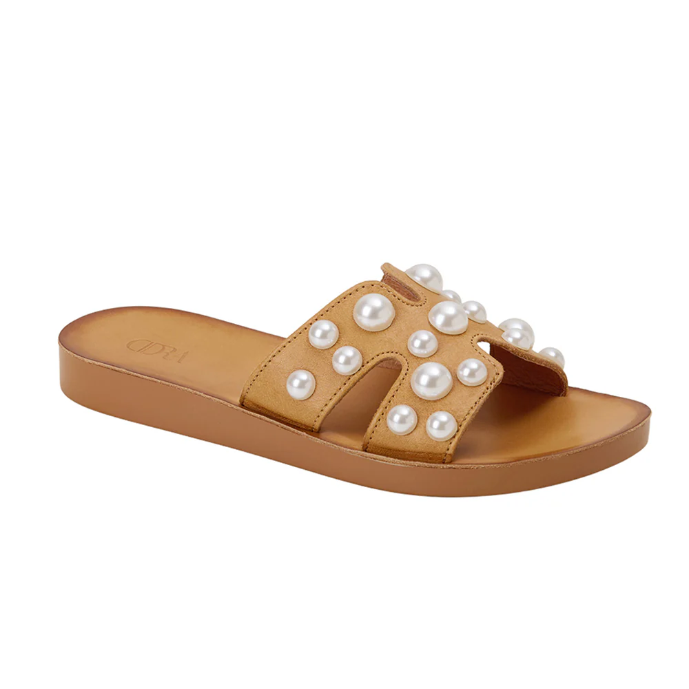 Pearl Embellished Leather Slide Sandals - Image 3