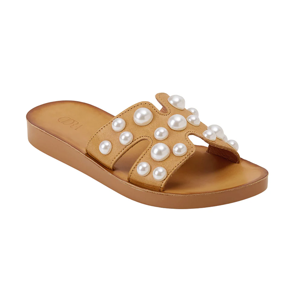 Pearl Embellished Leather Slide Sandals - Image 4
