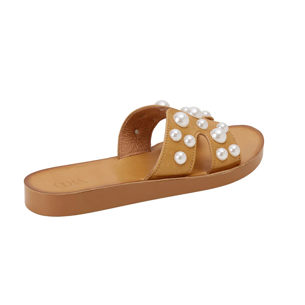 Pearl Embellished Leather Slide Sandals - Image 5