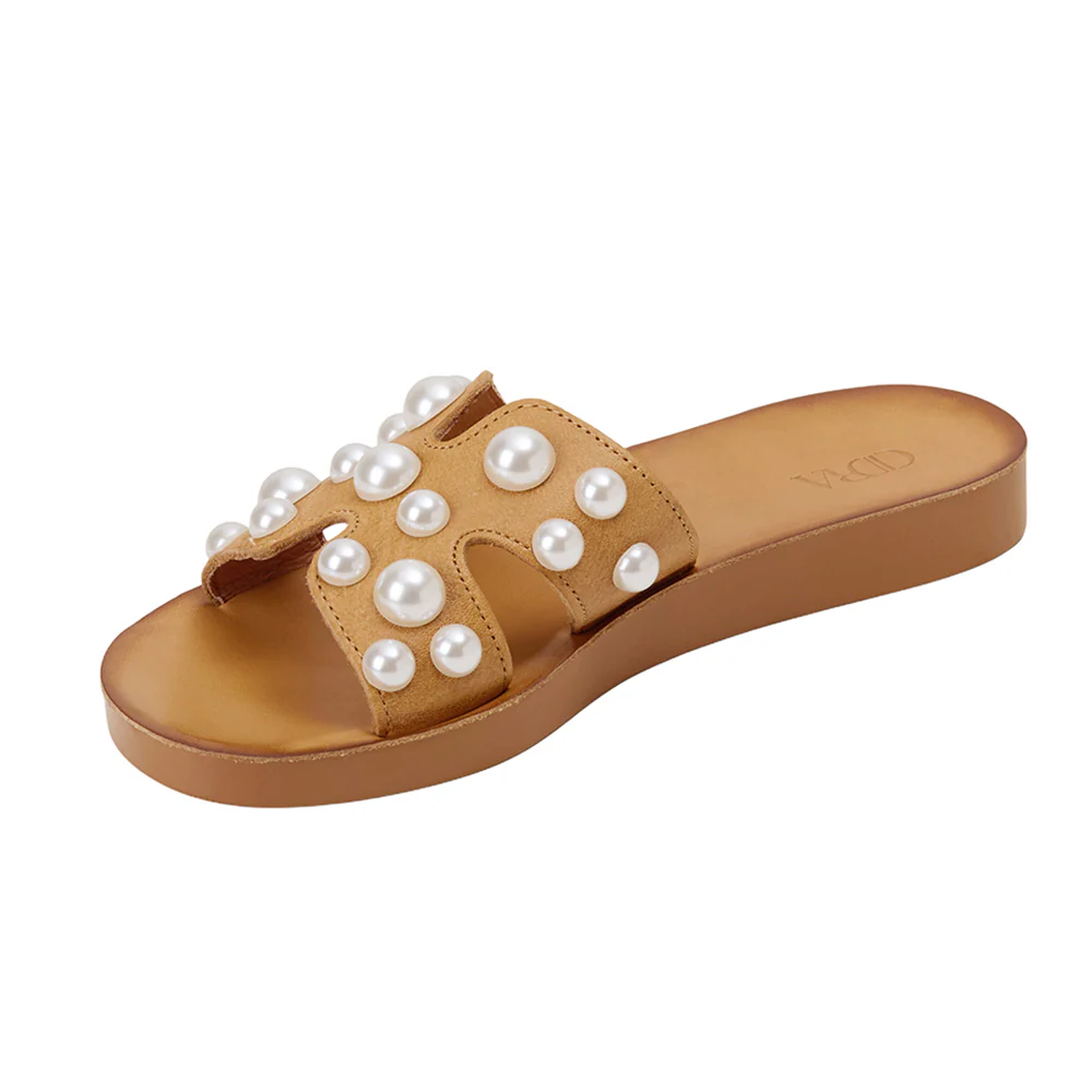 Pearl Embellished Leather Slide Sandals - Image 6