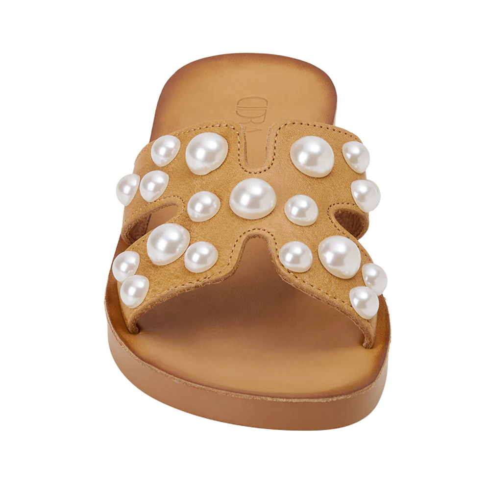 Pearl Embellished Leather Slide Sandals - Image 7