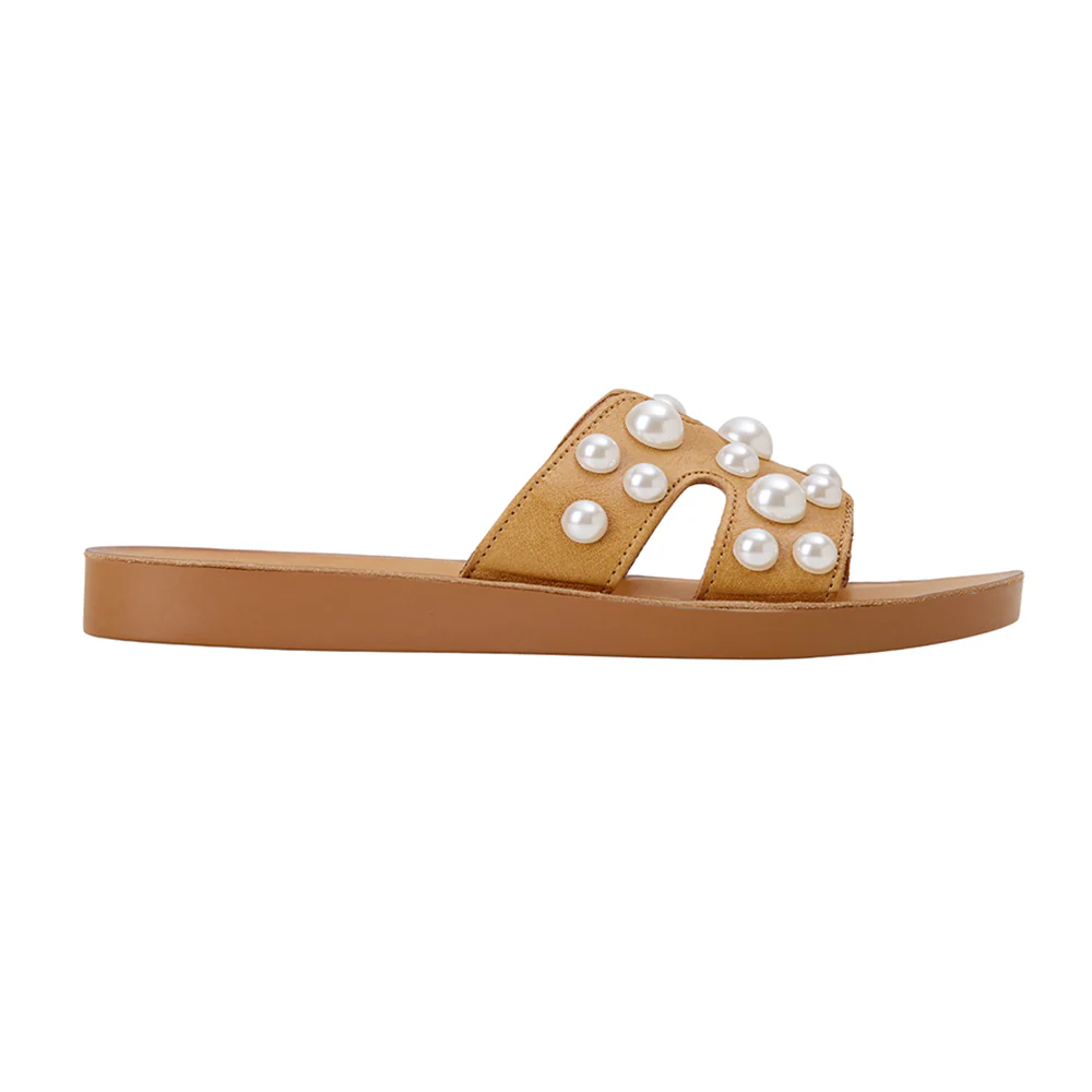 Pearl Embellished Leather Slide Sandals - Image 8