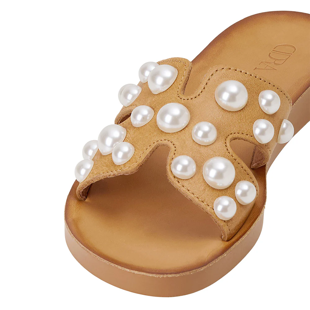 Pearl Embellished Leather Slide Sandals - Image 9