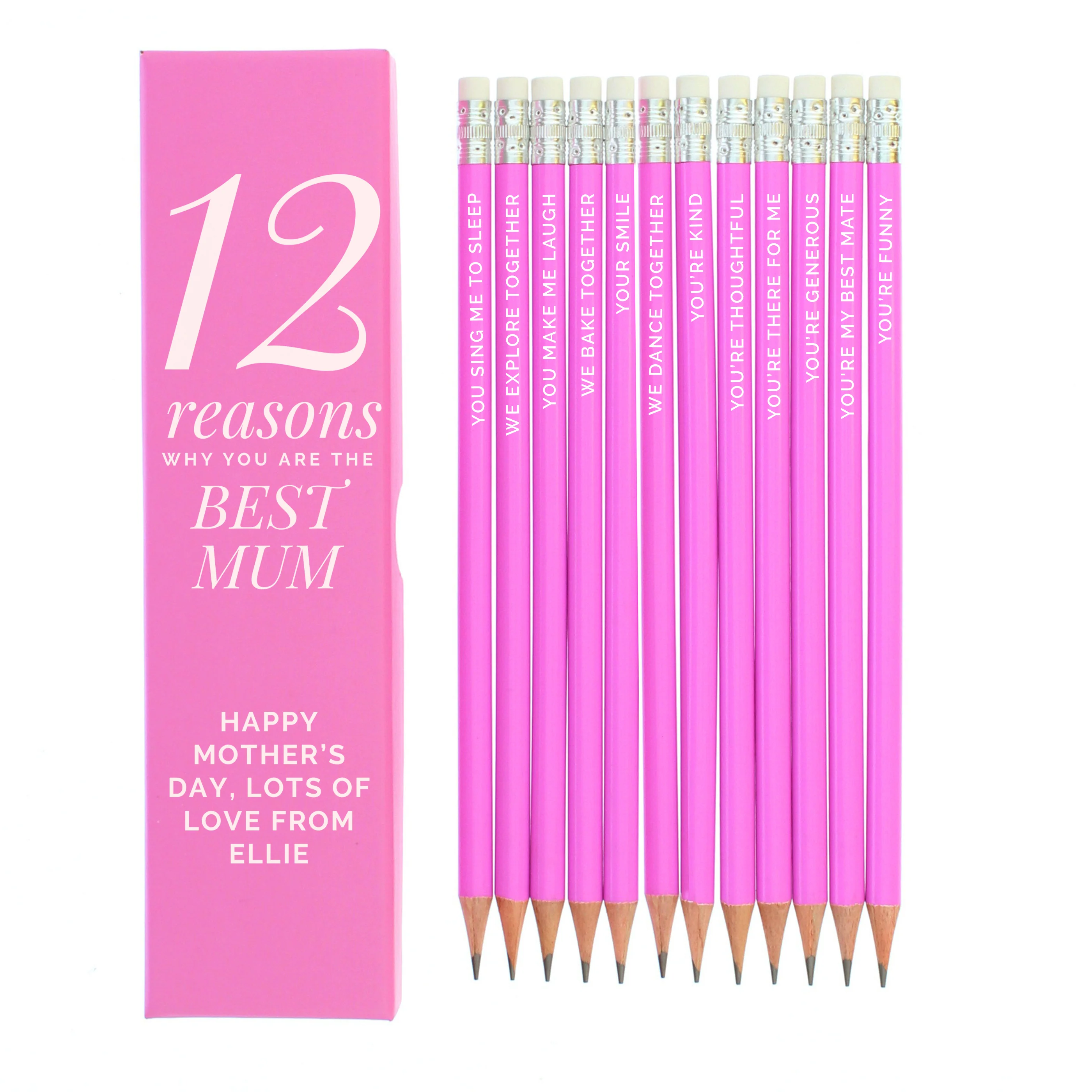 Personalised 12 Reasons Box and 12 Pink HB Pencils - Image 2