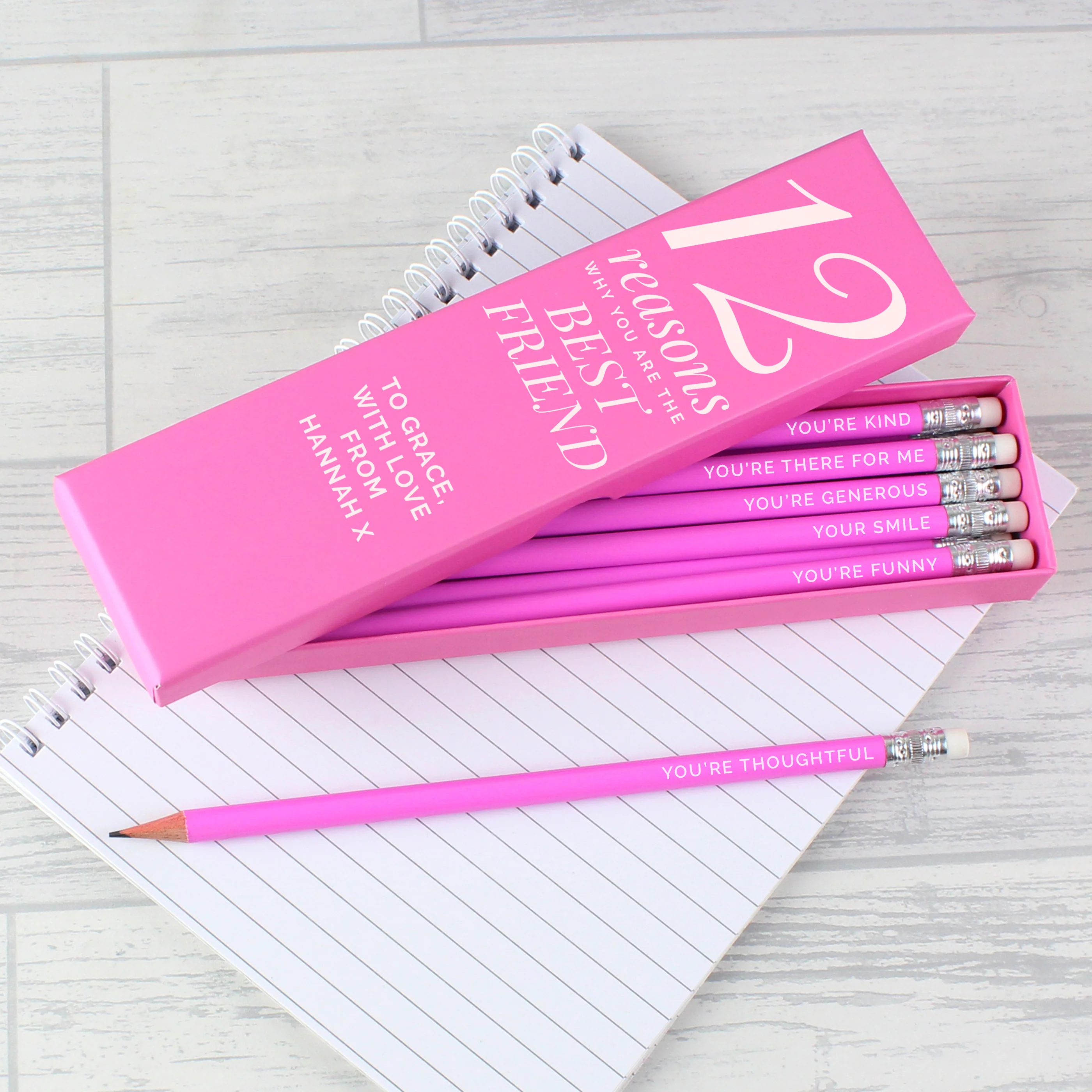 Personalised 12 Reasons Box and 12 Pink HB Pencils - Image 3