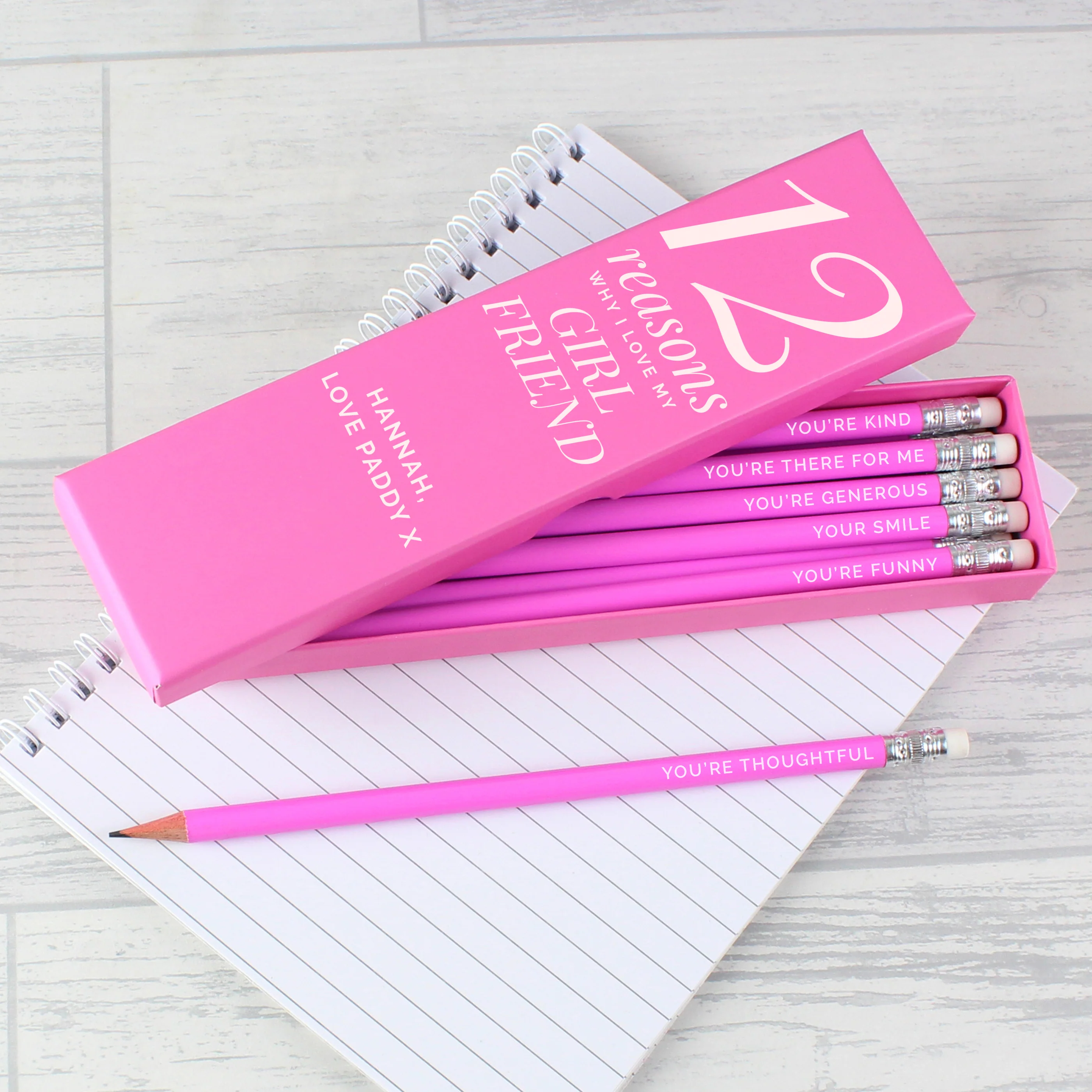 Personalised 12 Reasons Box and 12 Pink HB Pencils - Image 4