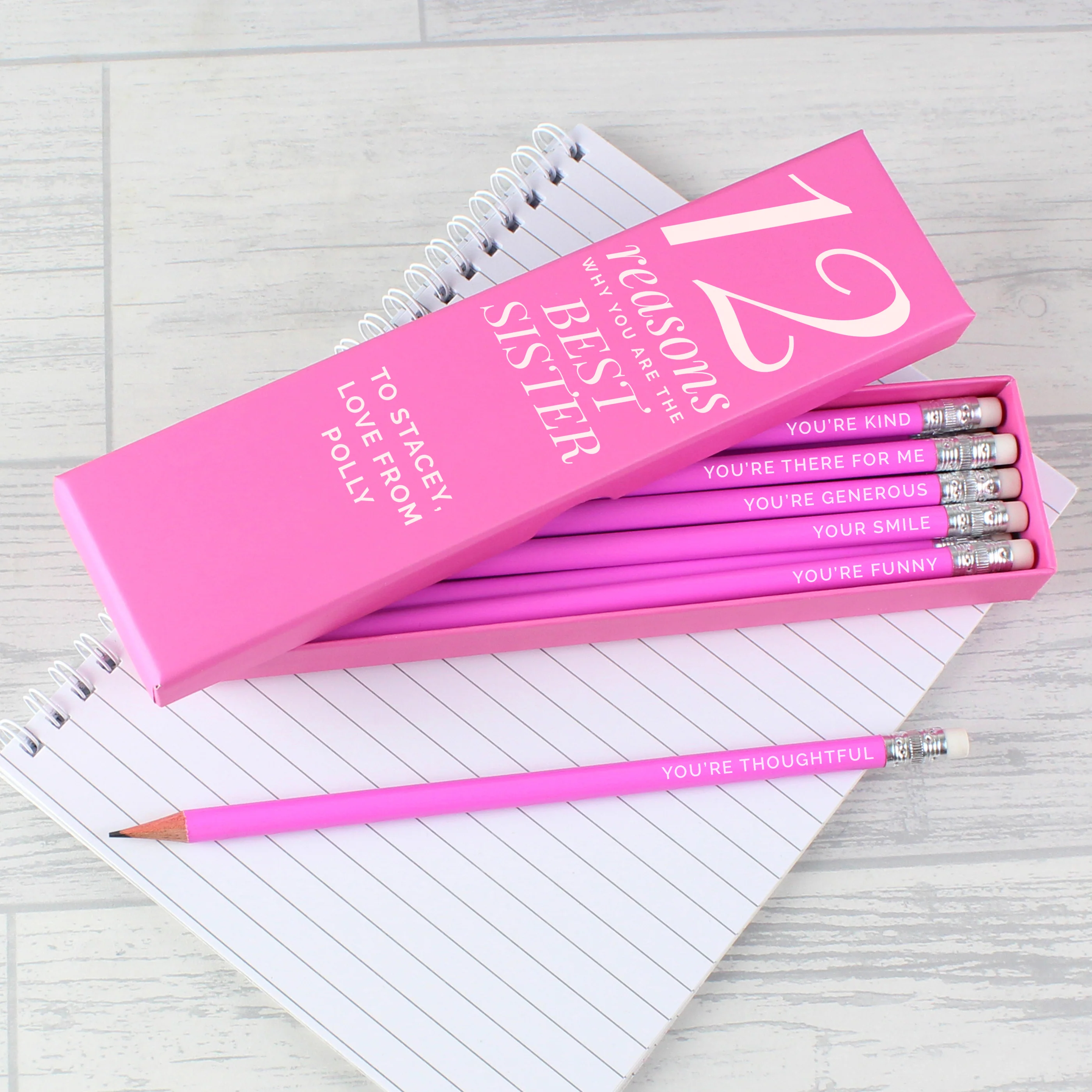 Personalised 12 Reasons Box and 12 Pink HB Pencils - Image 5