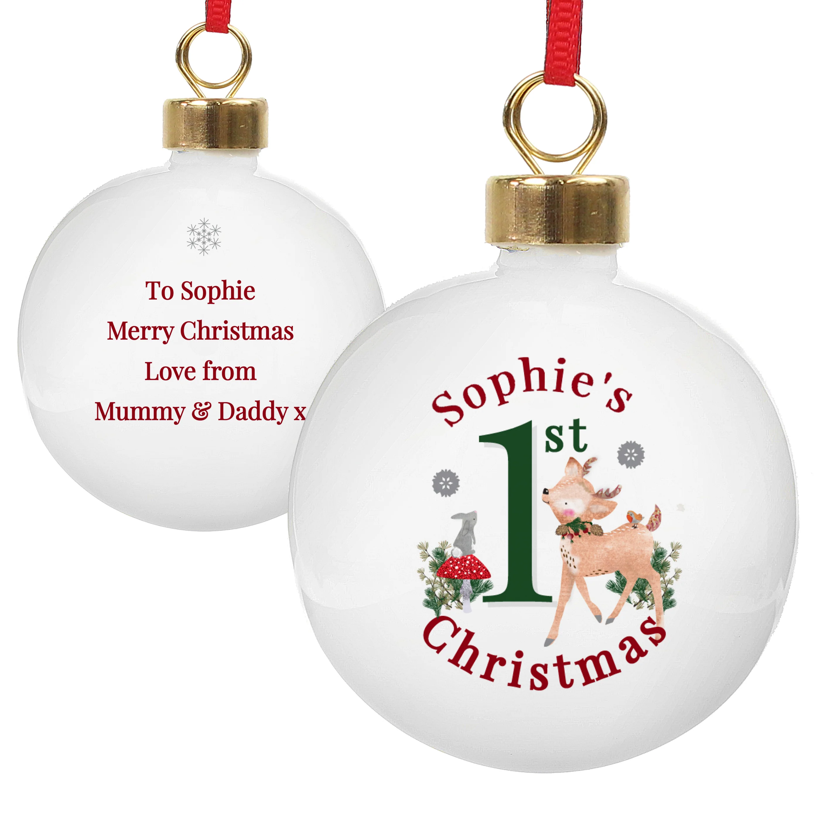 Personalised 1st Christmas Festive Fawn Bauble - Image 3