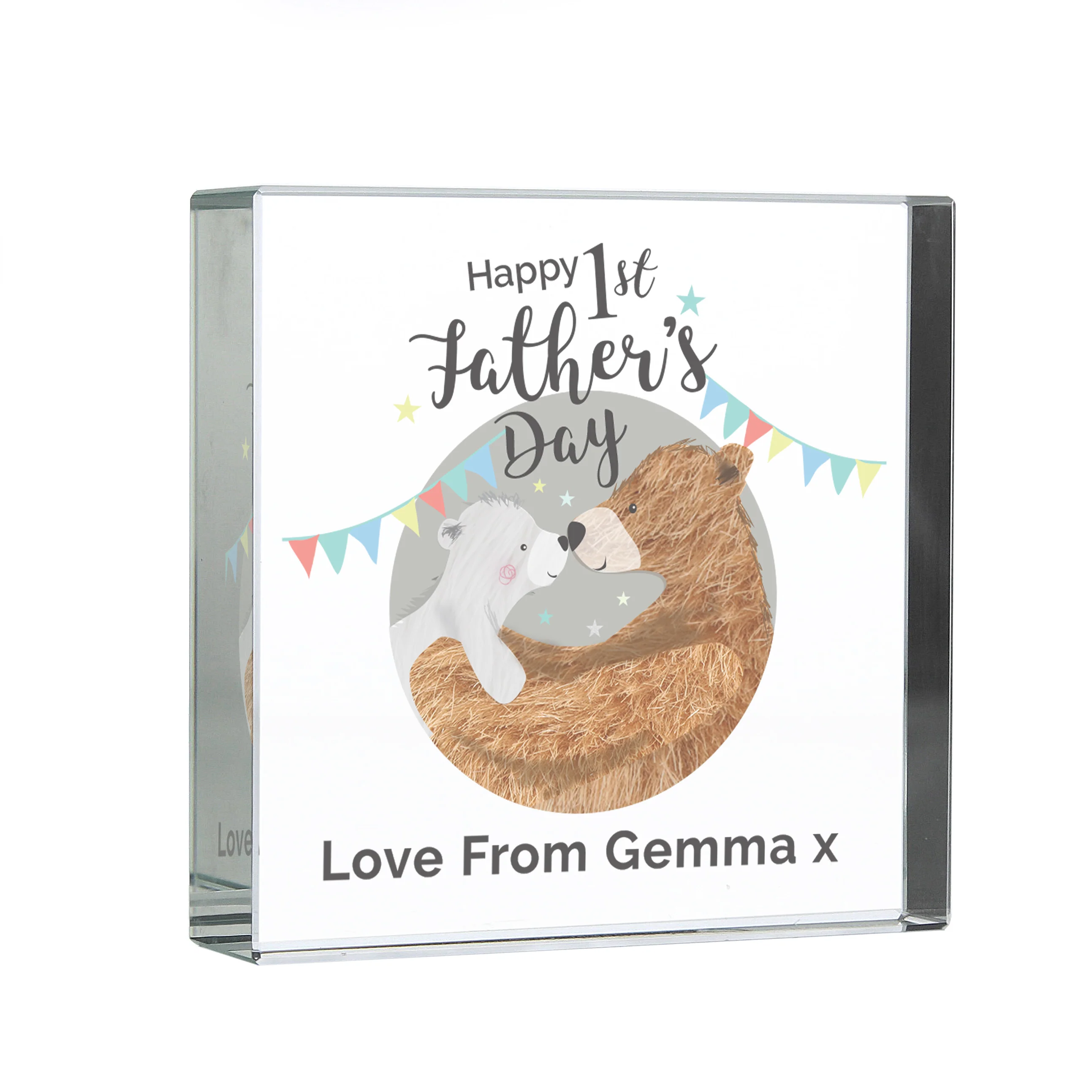 Personalised 1st Father's Day Daddy Bear Crystal Token - Image 2