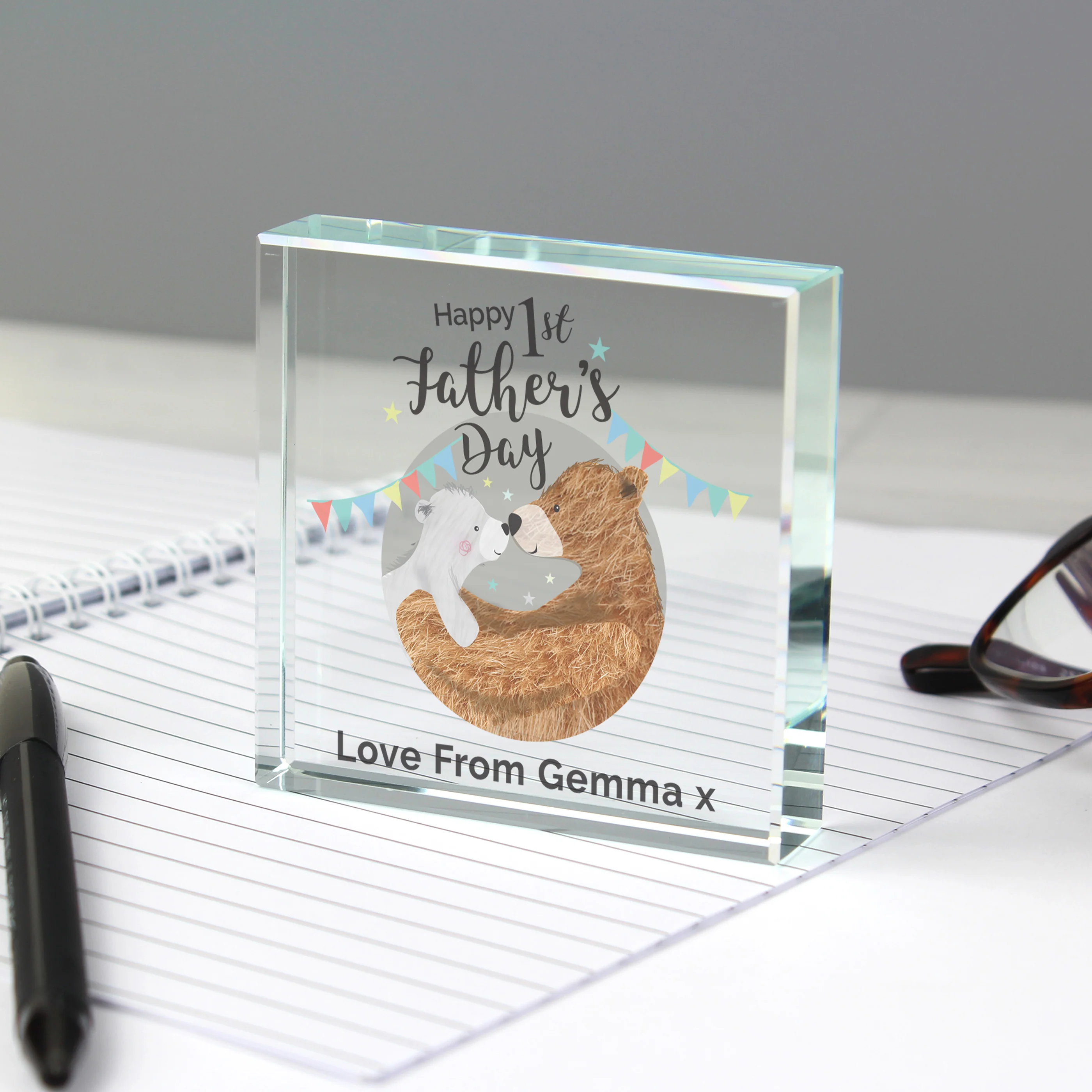 Personalised 1st Father's Day Daddy Bear Crystal Token - Image 3