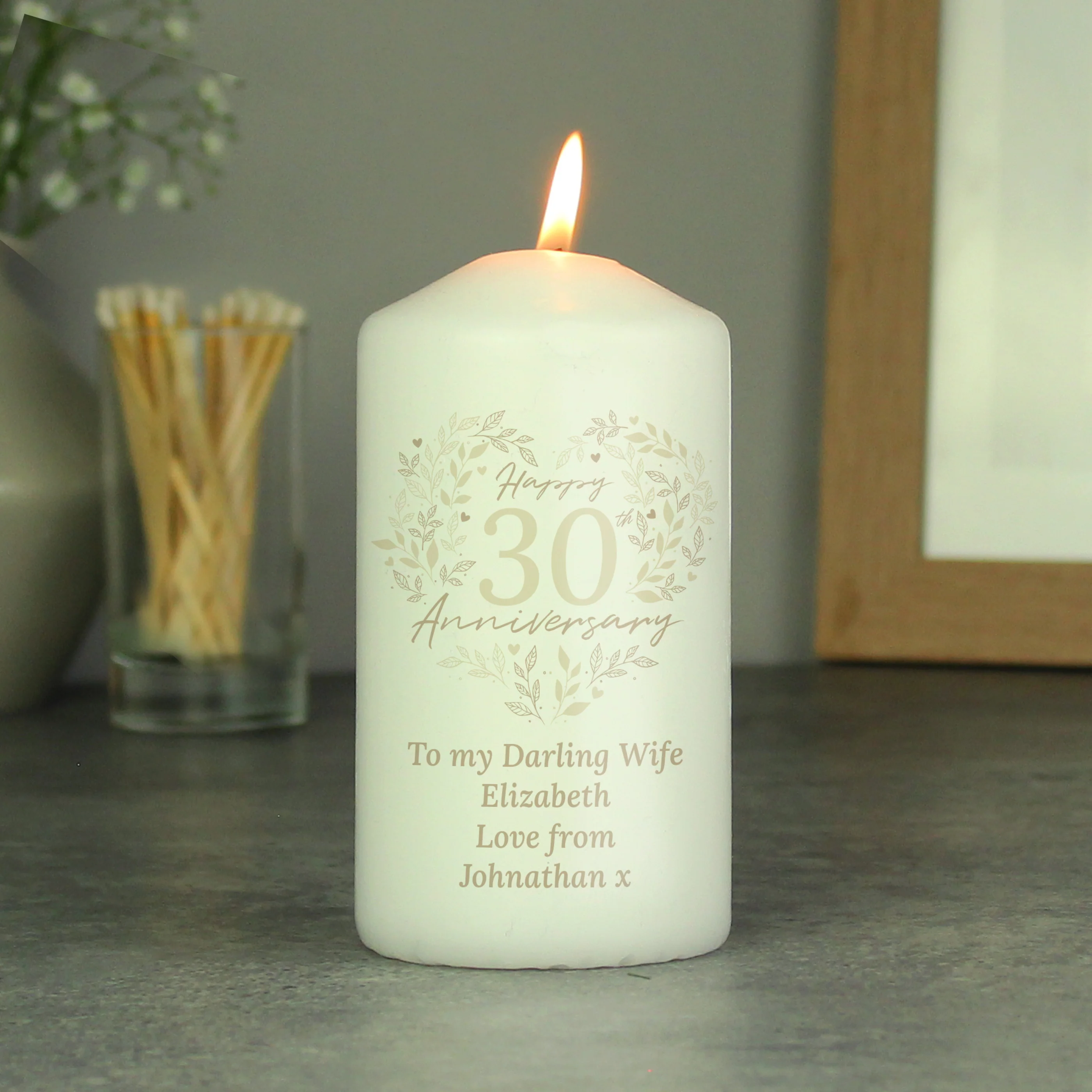 Personalised 30th Pearl Wedding Anniversary Pillar Candle - Image 2