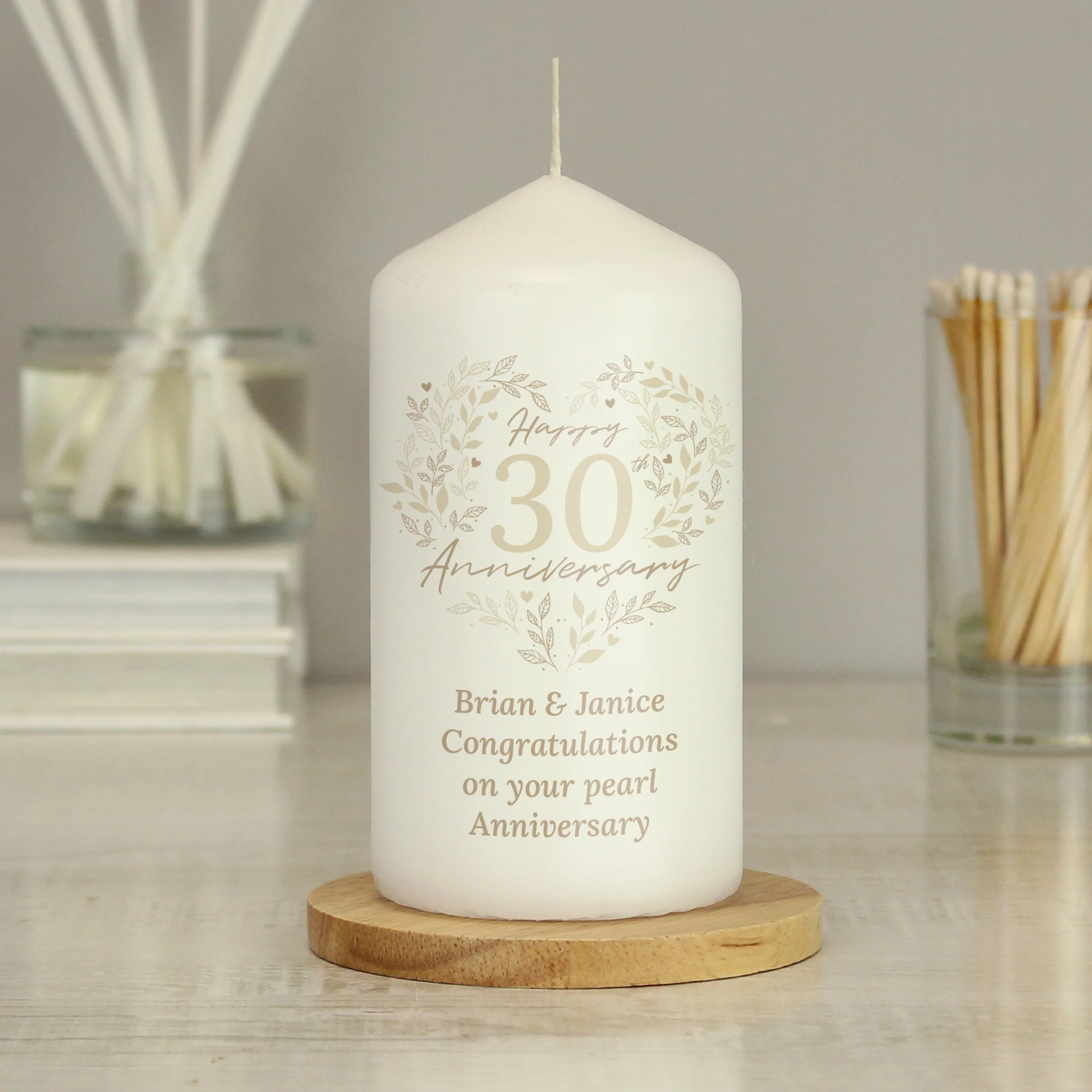 Personalised 30th Pearl Wedding Anniversary Pillar Candle - Image 4