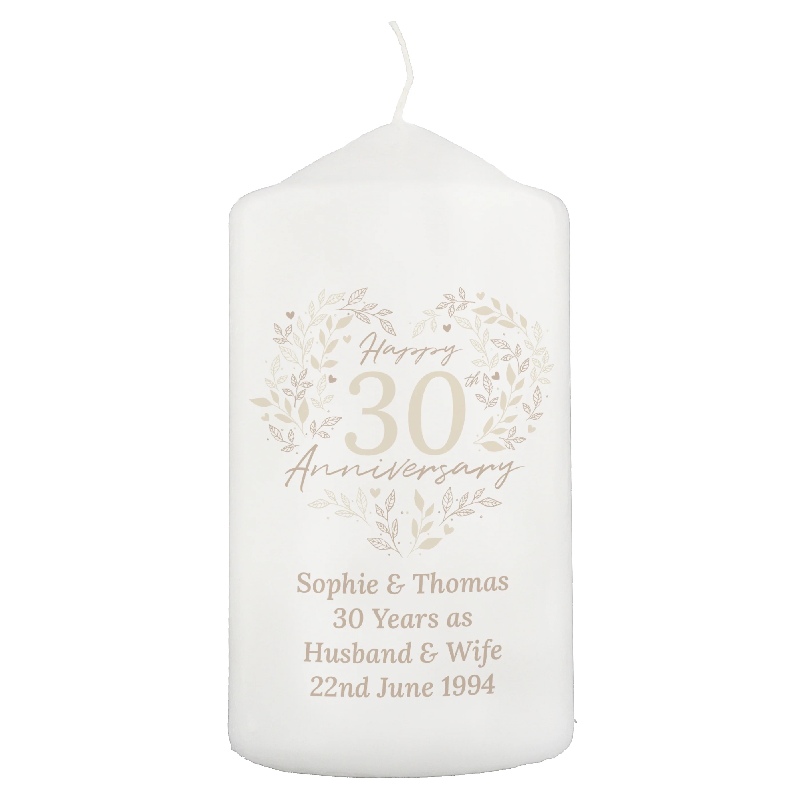 Personalised 30th Pearl Wedding Anniversary Pillar Candle - Image 5