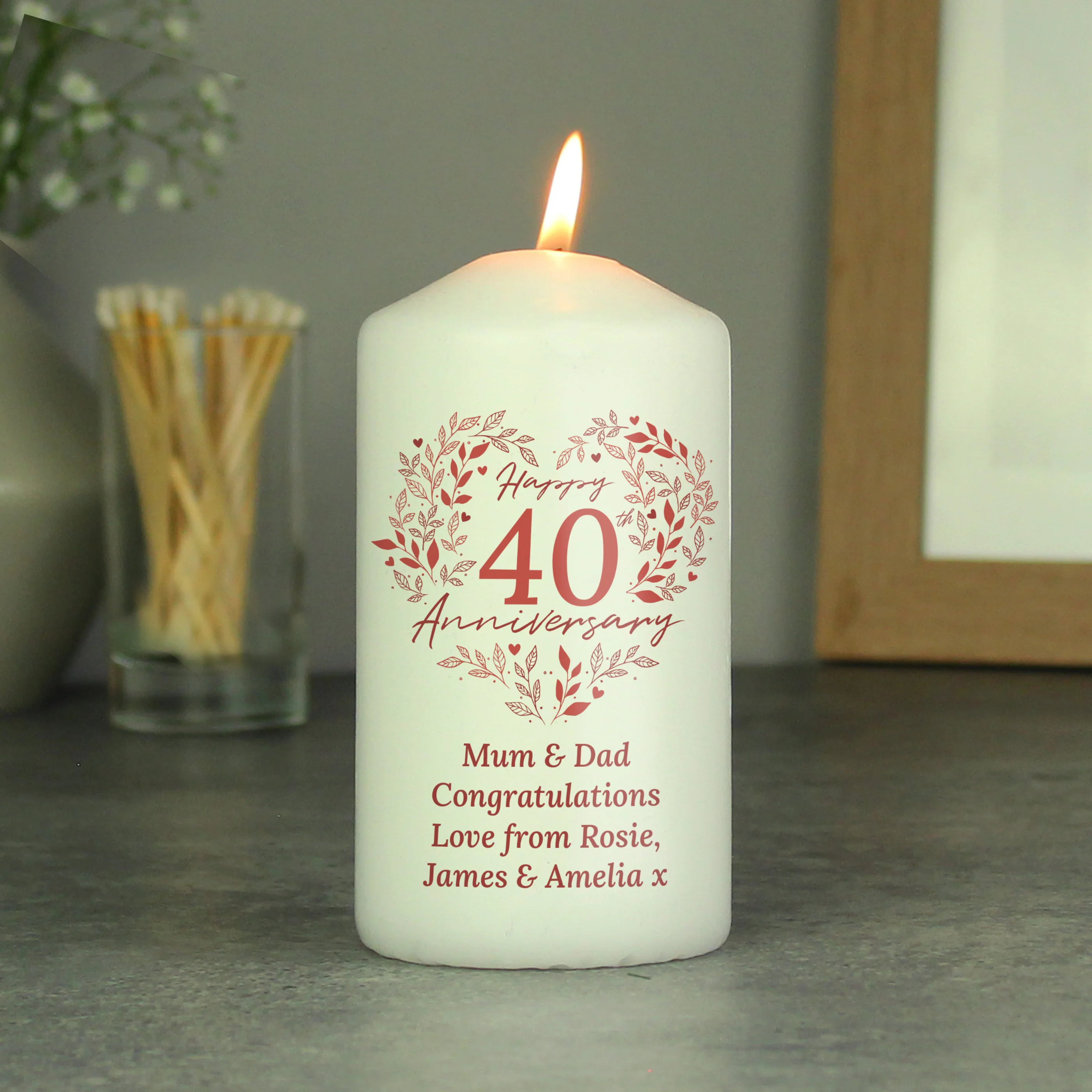 Personalised 40th Ruby Wedding Anniversary Pillar Candle - Image 2