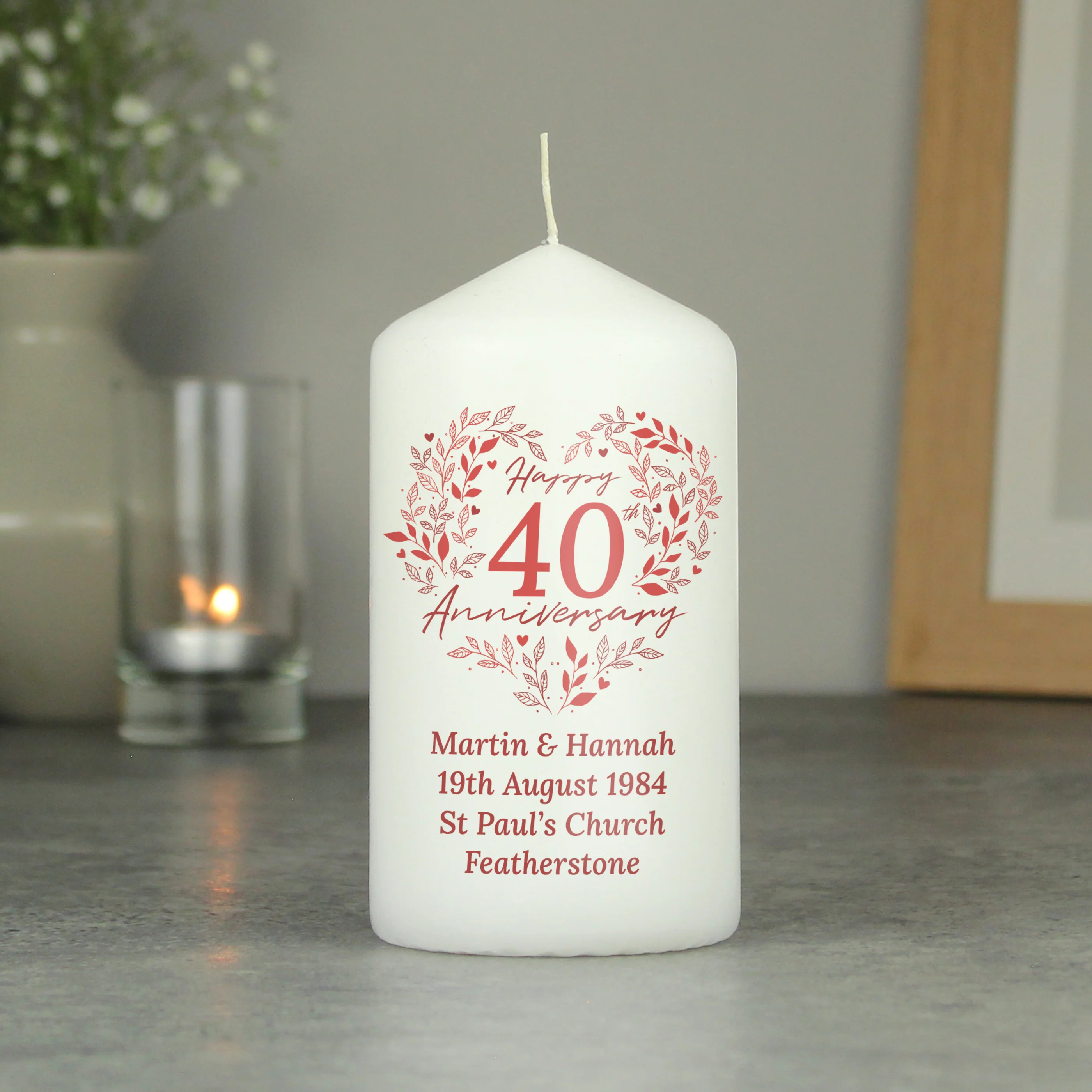Personalised 40th Ruby Wedding Anniversary Pillar Candle - Image 3
