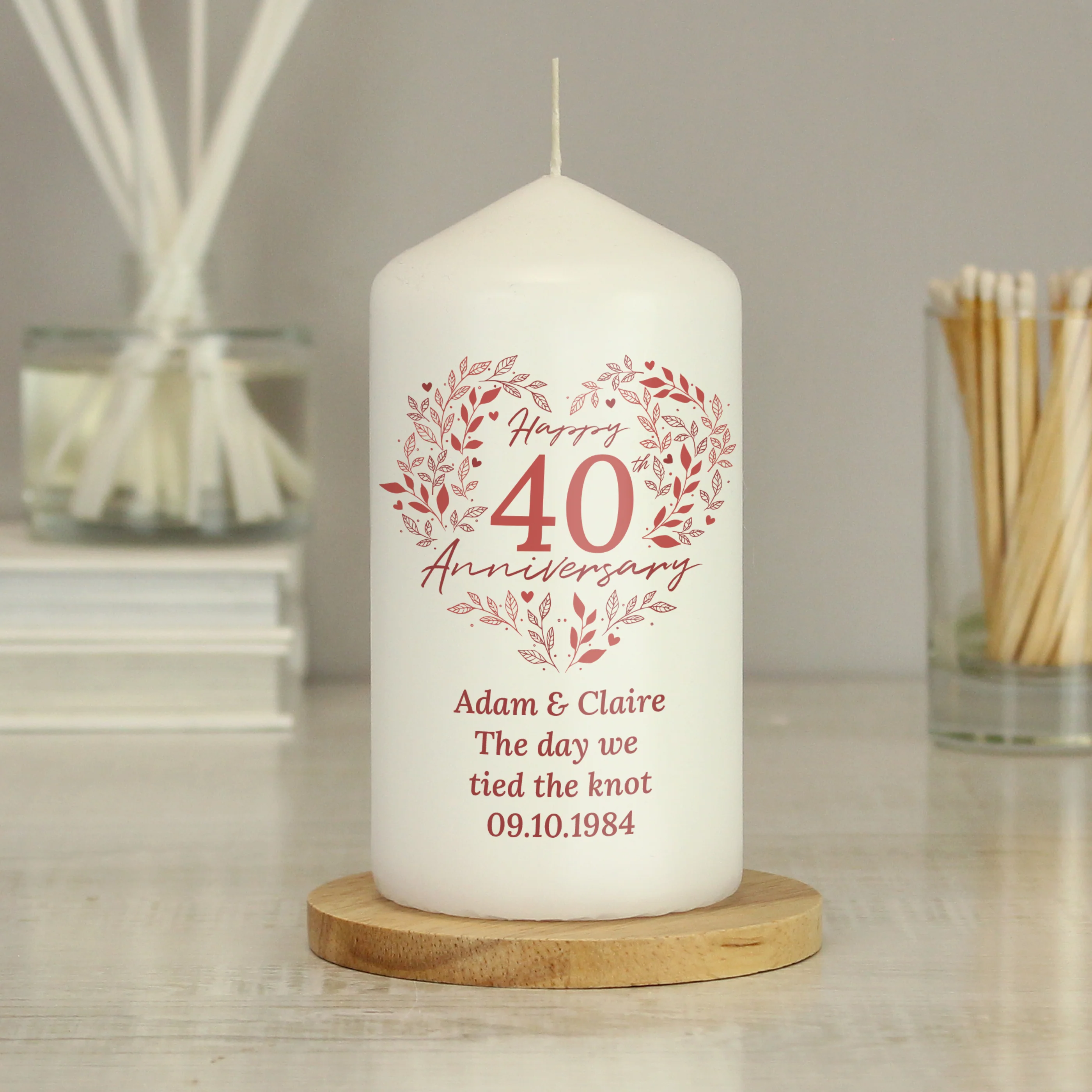 Personalised 40th Ruby Wedding Anniversary Pillar Candle - Image 4
