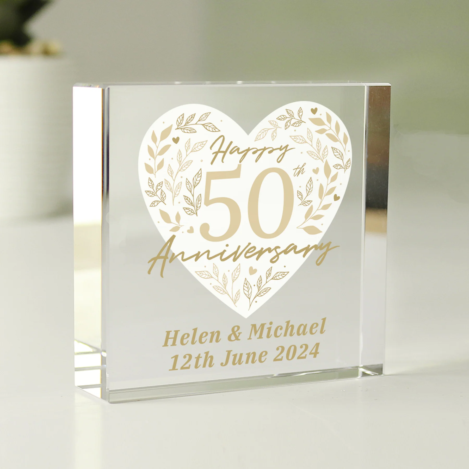 Personalised 50th Golden Wedding Anniversary Crystal Token - Image 2