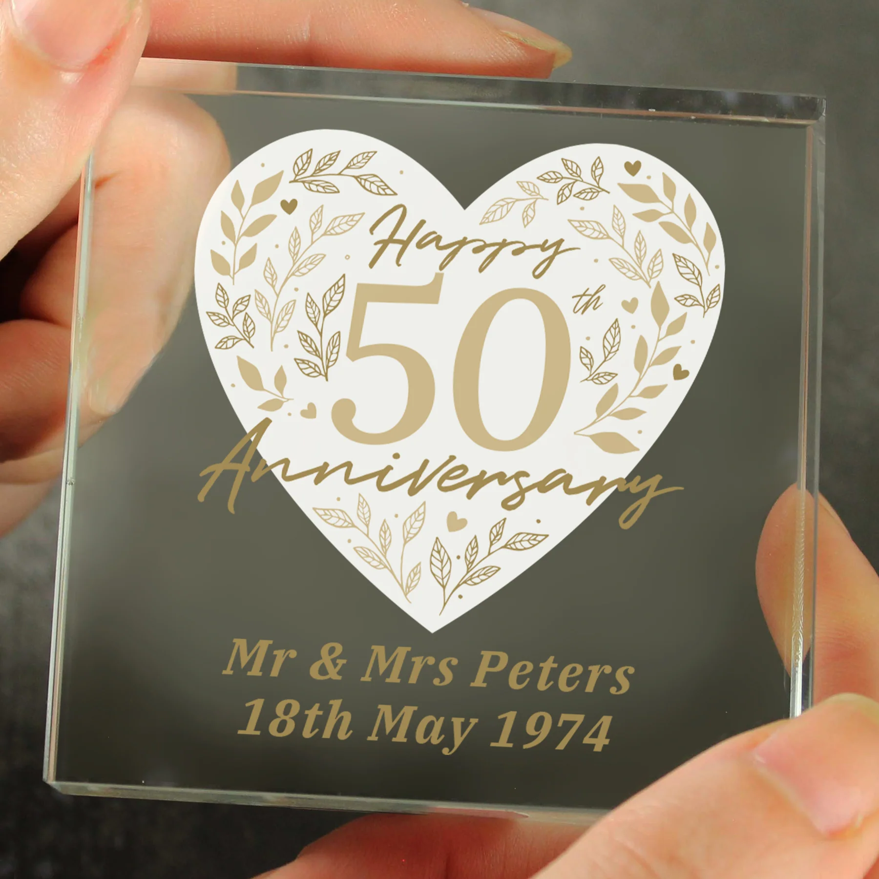 Personalised 50th Golden Wedding Anniversary Crystal Token - Image 3