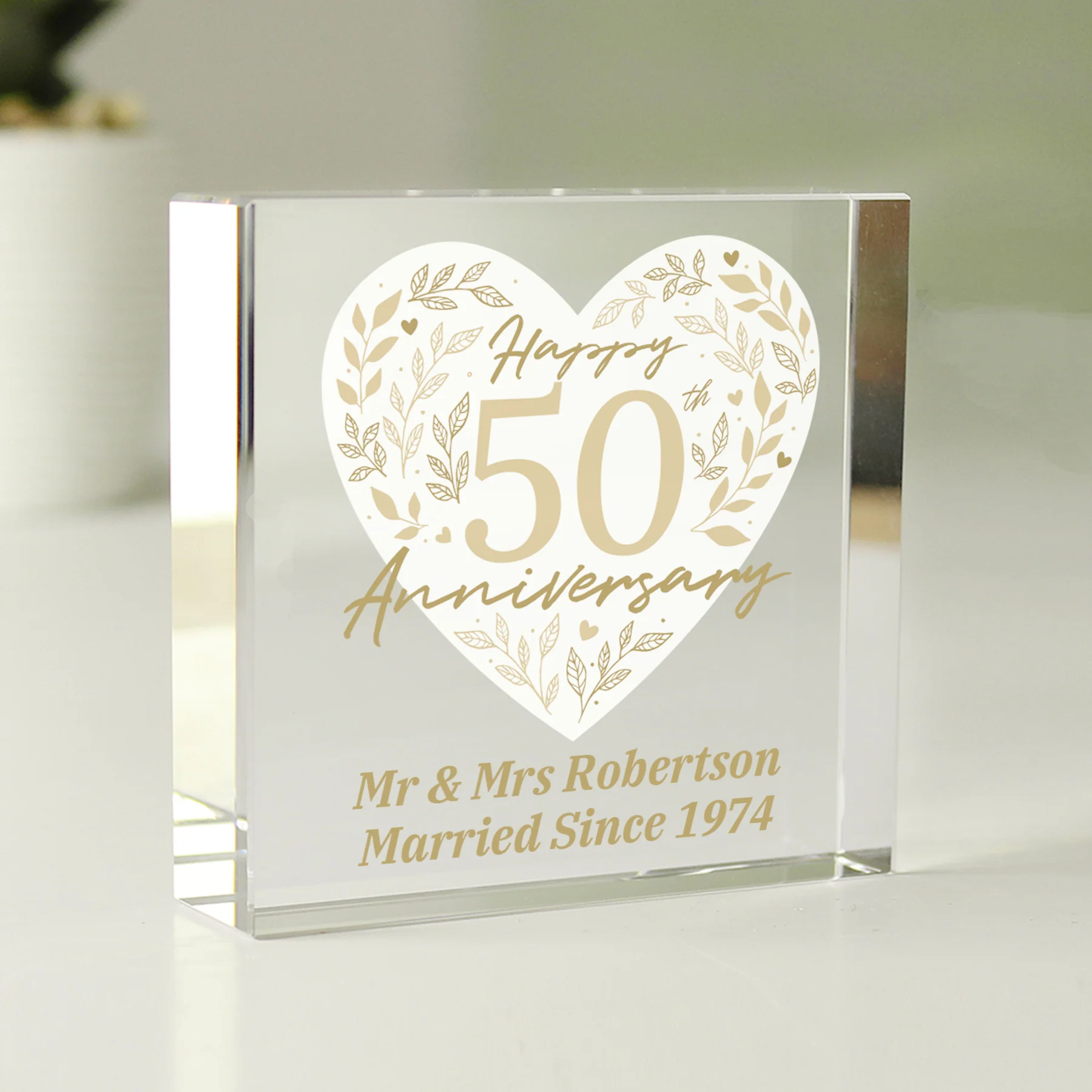 Personalised 50th Golden Wedding Anniversary Crystal Token - Image 4