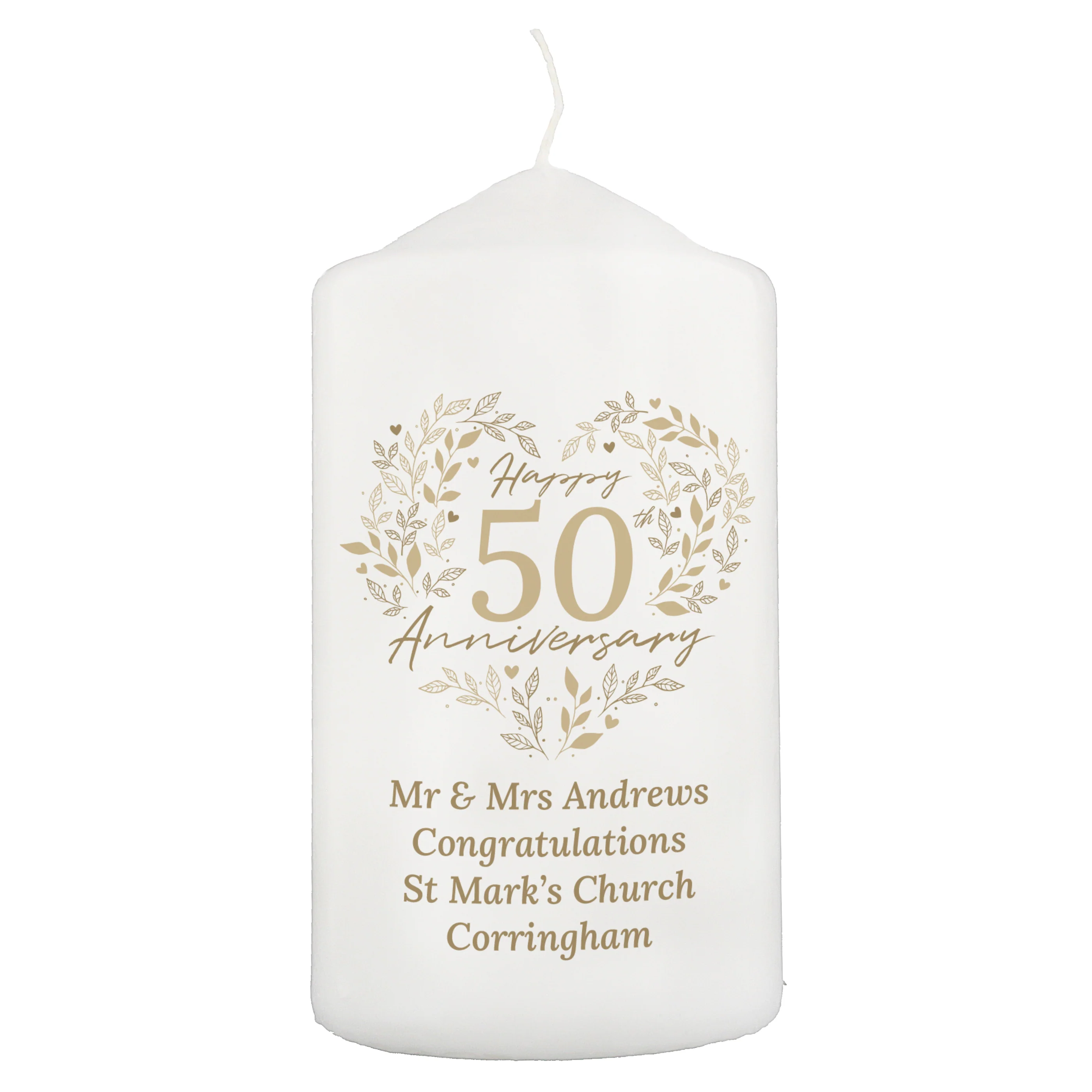 Personalised 50th Golden Wedding Anniversary Pillar Candle - Image 5