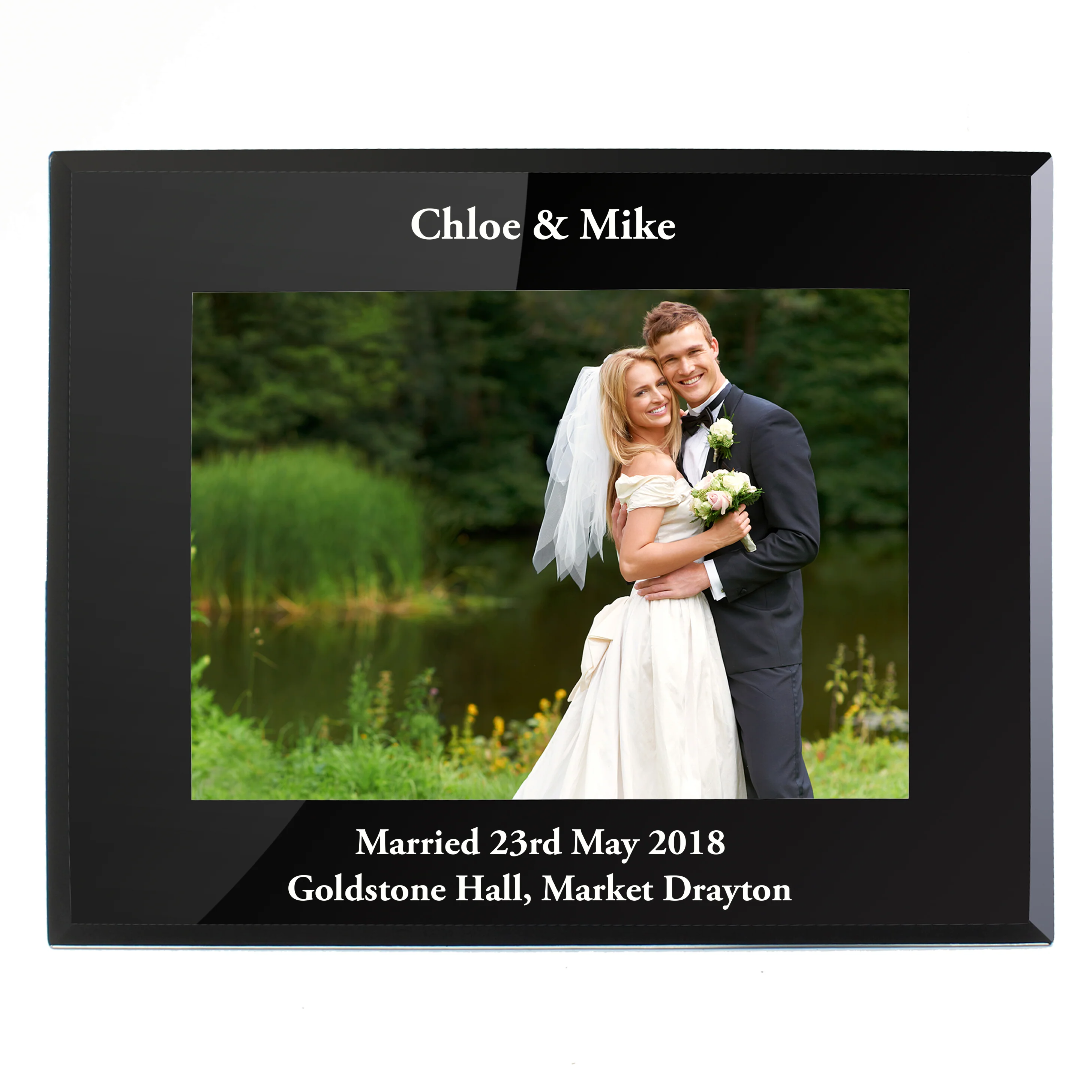 Personalised 5x7 Landscape Black Glass Photo Frame - Image 2