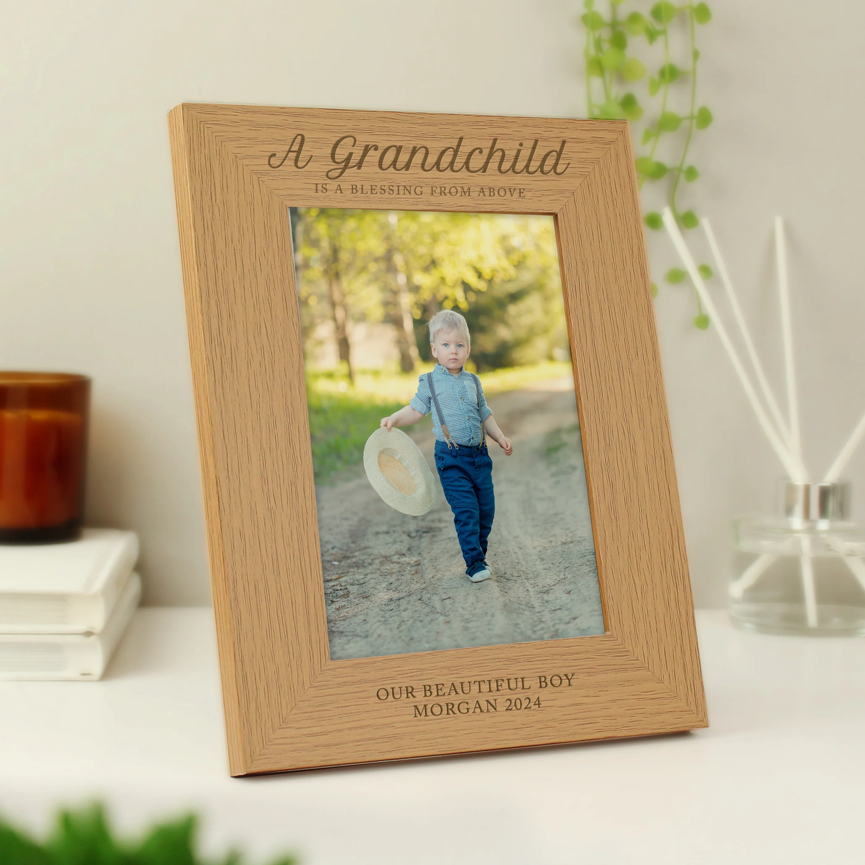 Personalised 'A Grandchild is a Blessing' 5x7 Oak Finish Photo Frame - Image 3