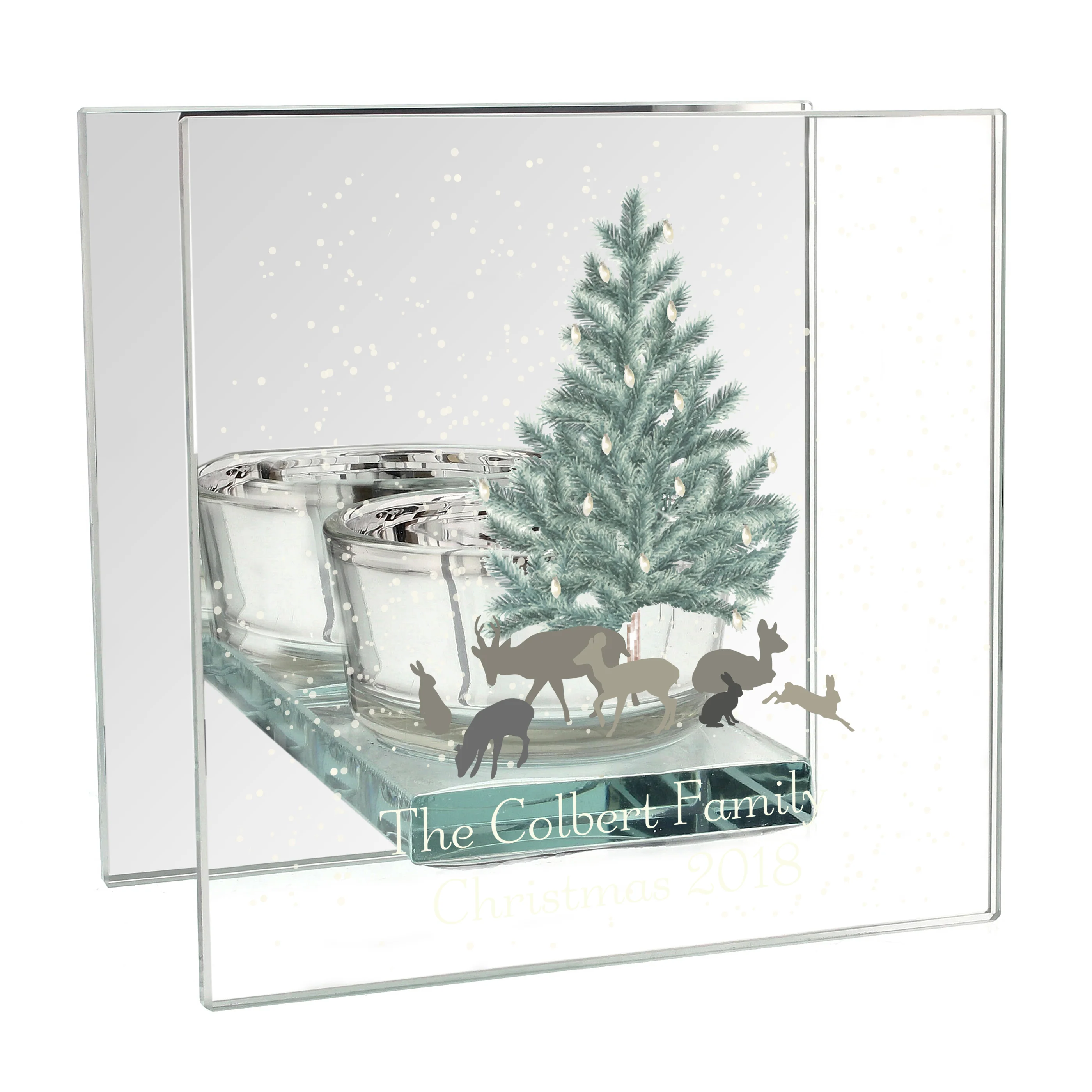 Personalised A Winter's Night Mirrored Glass Tea Light Candle Holder - Image 2