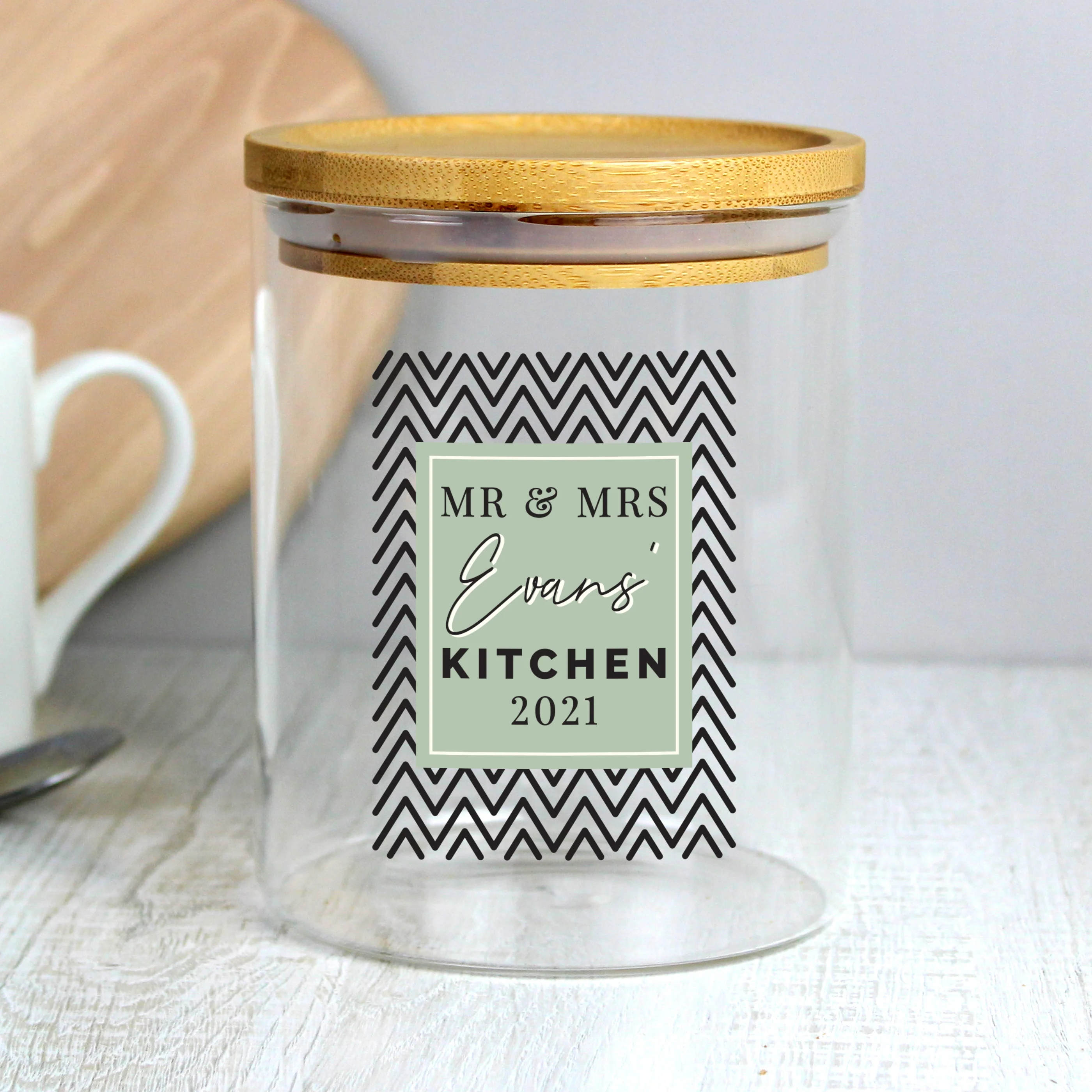 Personalised Abstract Free Text Glass Jar with Bamboo Lid - Image 3