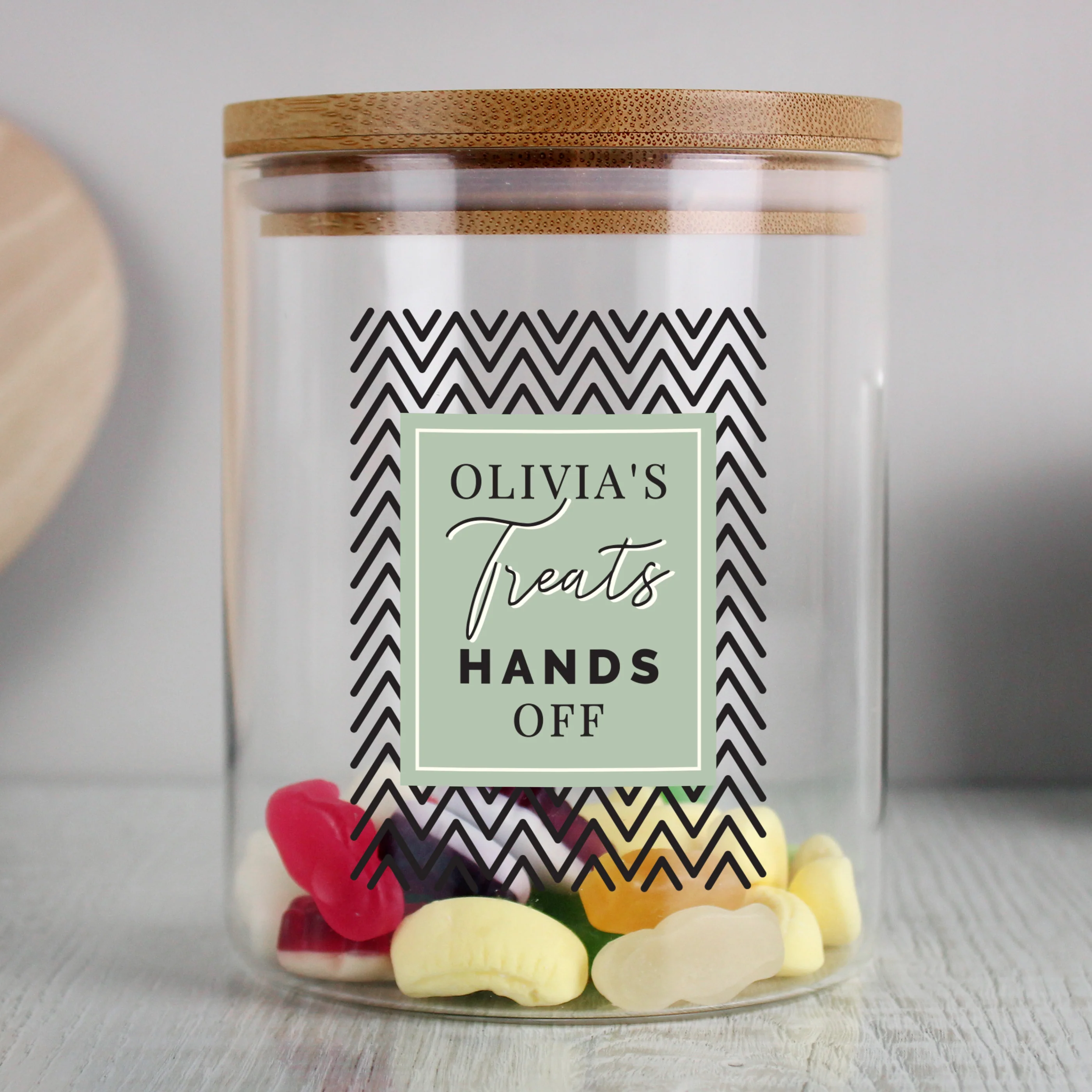 Personalised Abstract Free Text Glass Jar with Bamboo Lid - Image 7