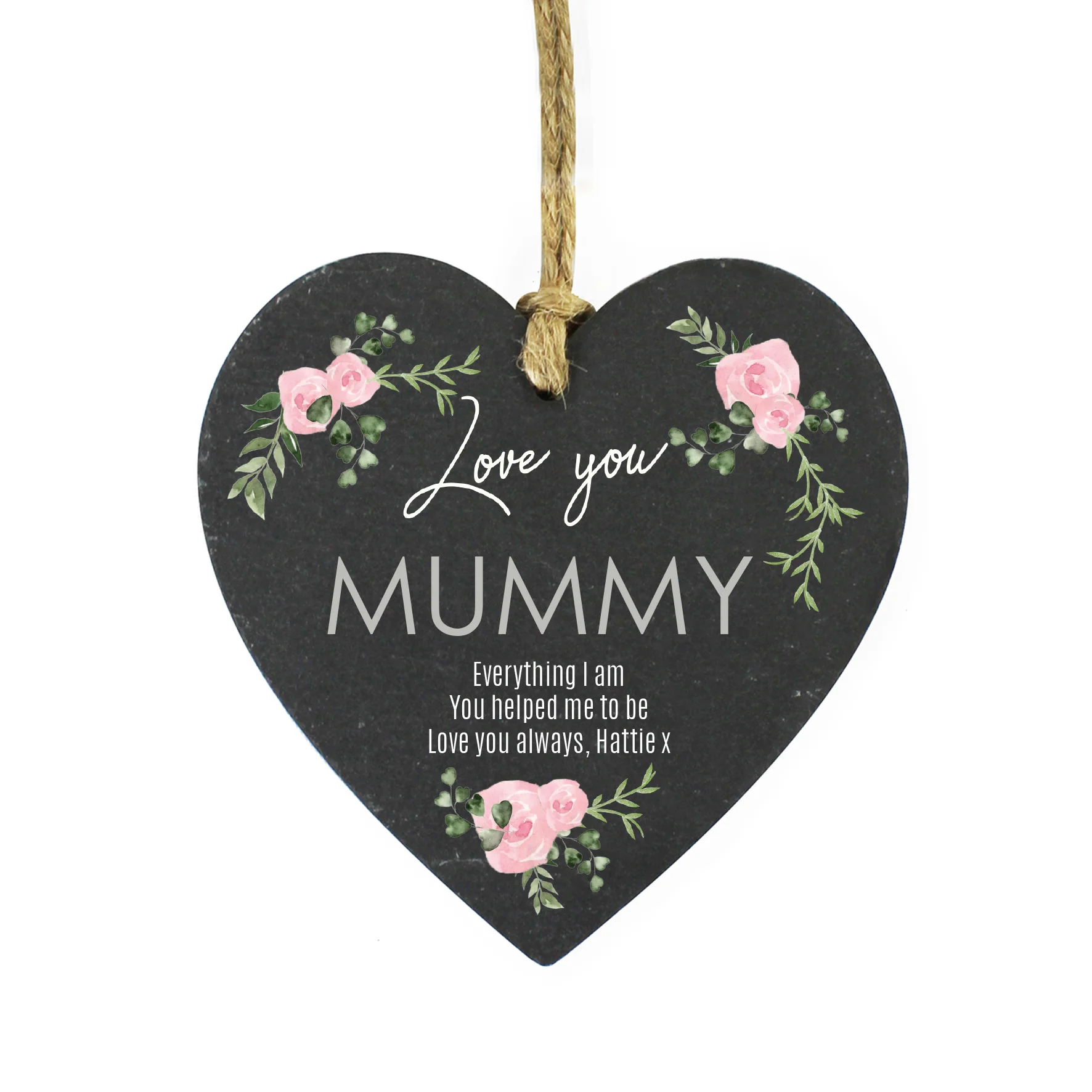 Personalised Abstract Rose Printed Slate Heart Decoration - Image 2