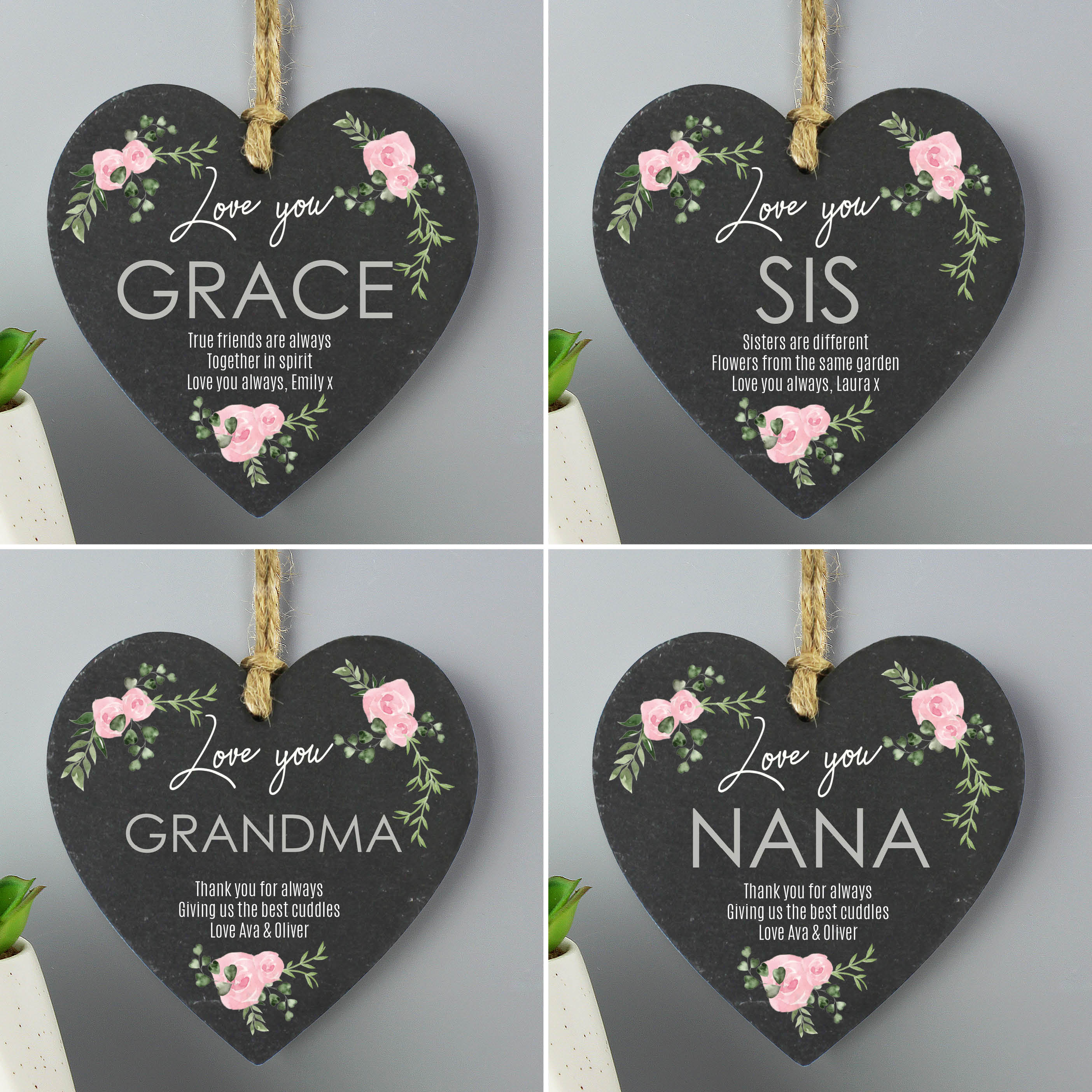 Personalised Abstract Rose Printed Slate Heart Decoration - Image 3