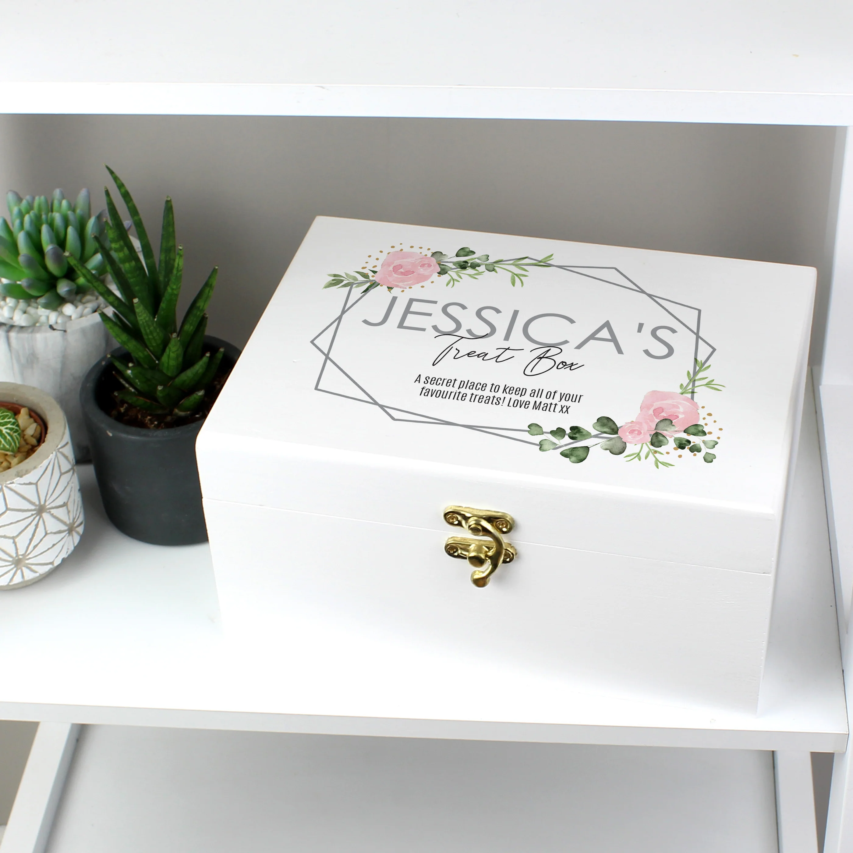 Personalised Abstract Rose White Wooden Keepsake Box - Image 6