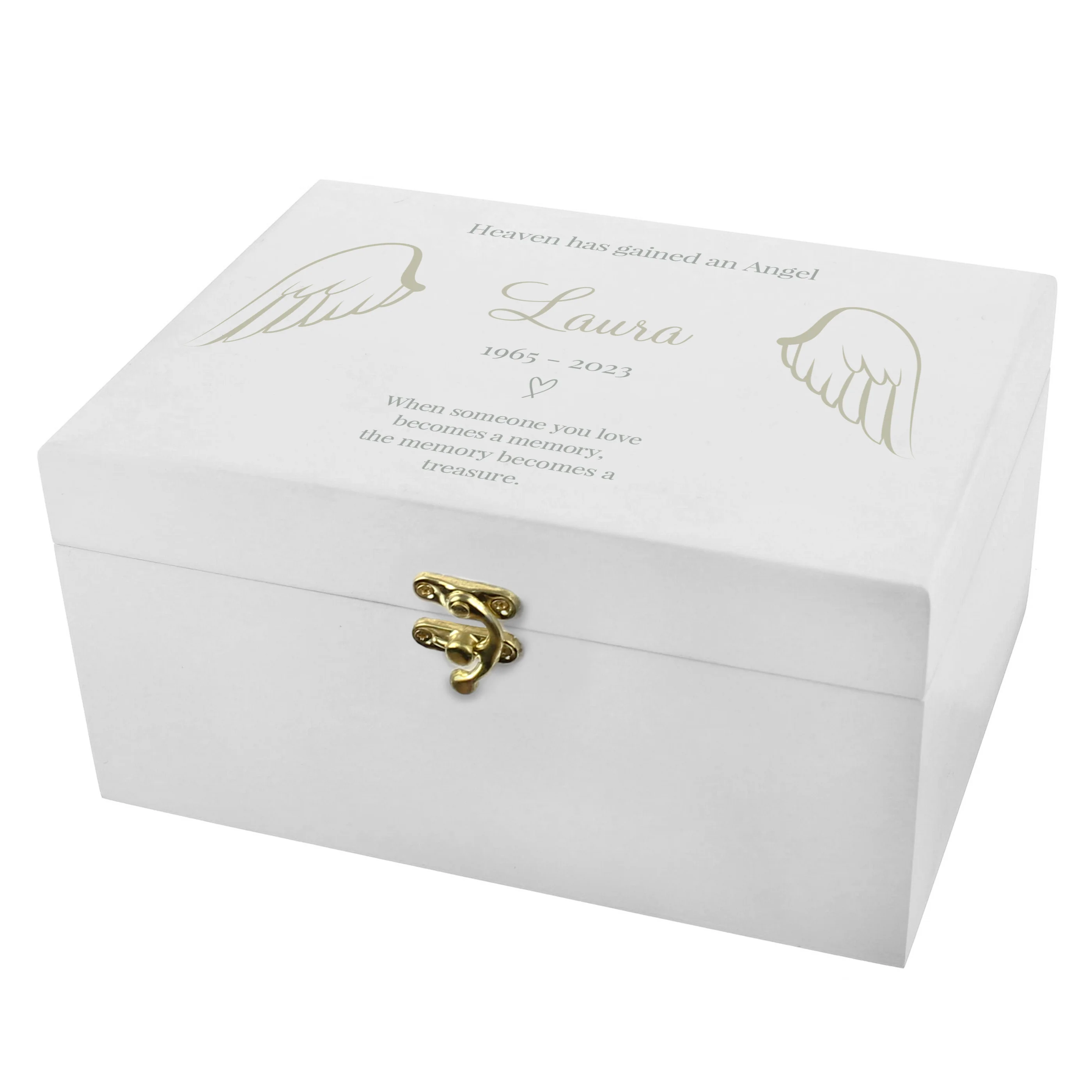 Personalised Angel Wings Memorial White Wooden Box - Image 5
