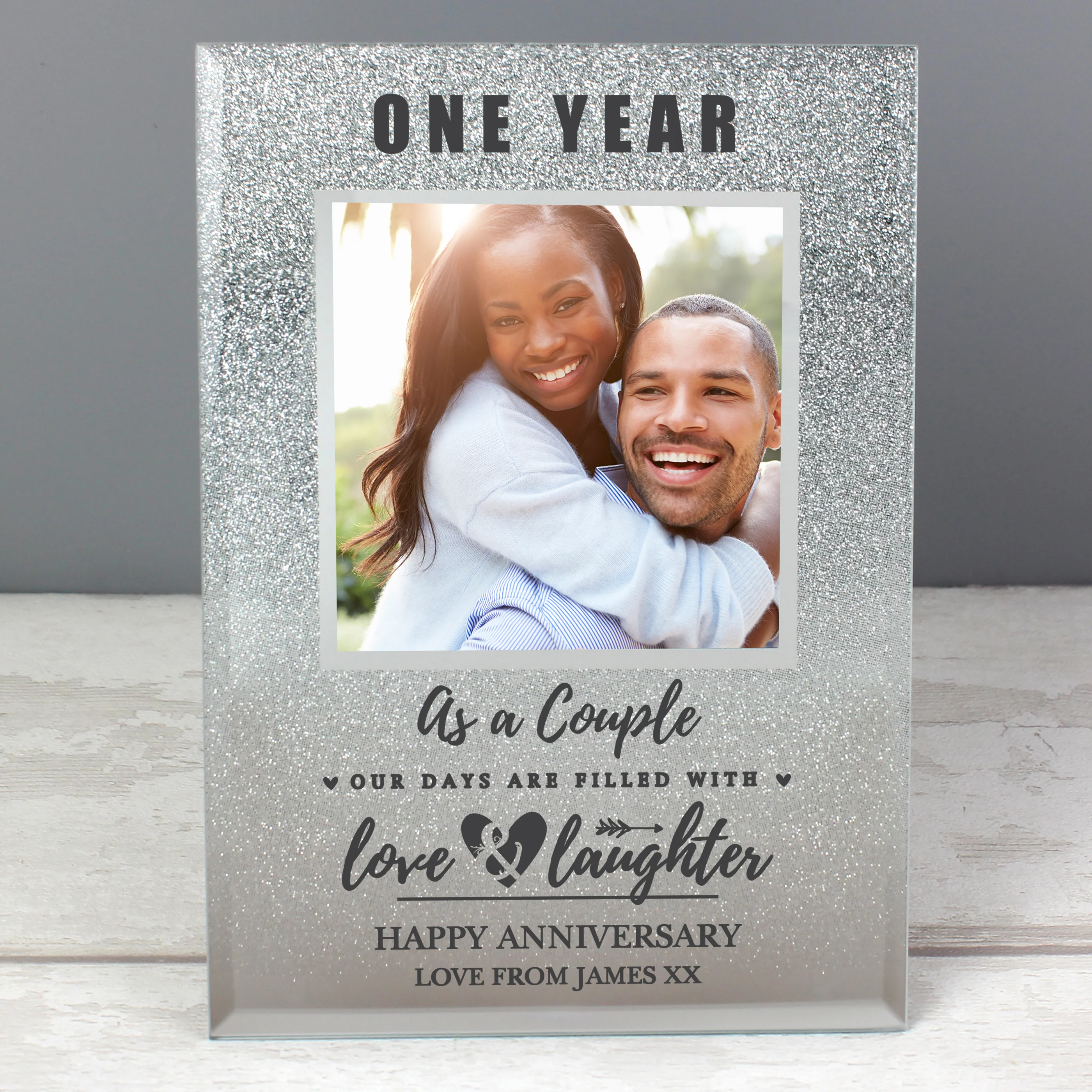 Personalised Anniversary 4x4 Glitter Glass Photo Frame - Image 3