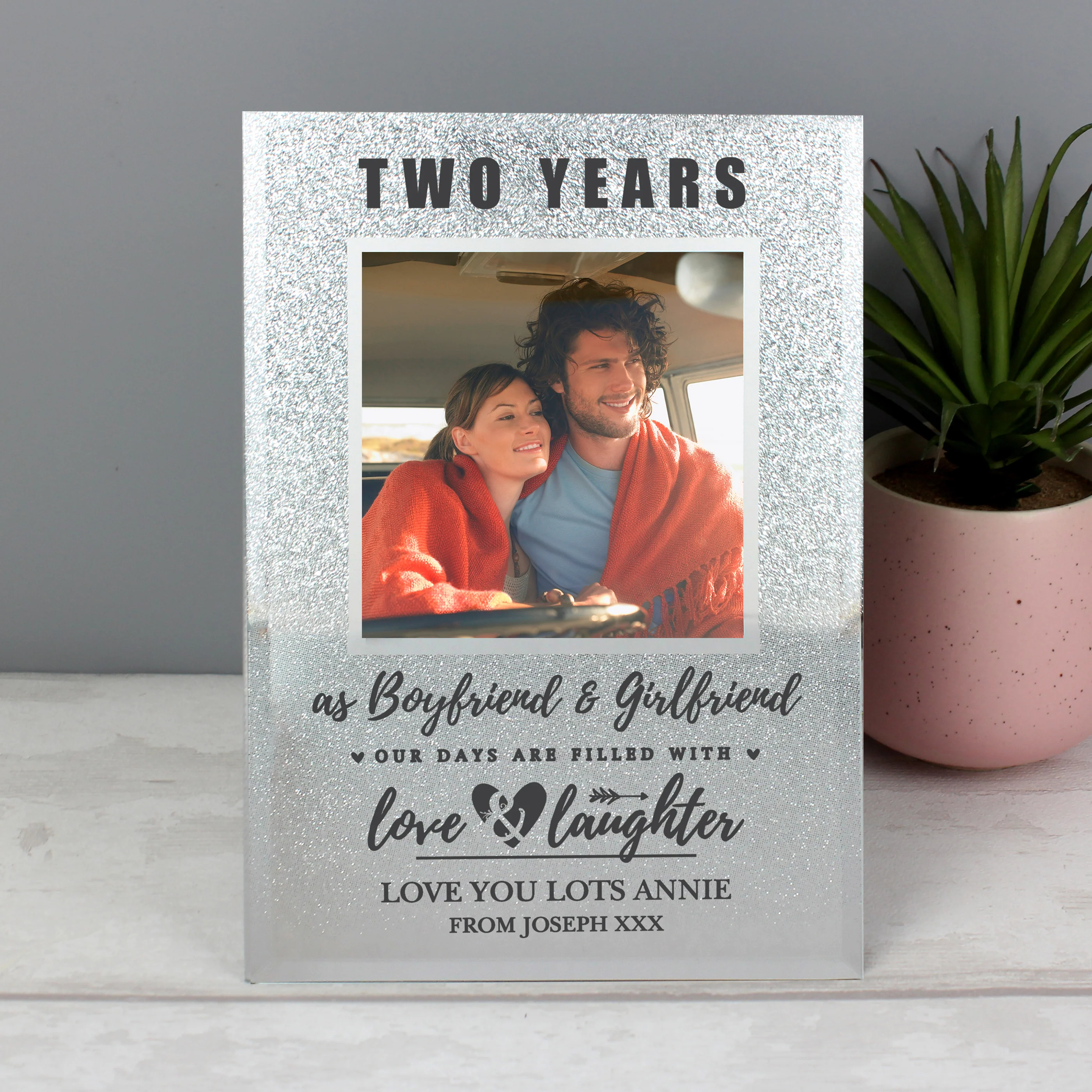 Personalised Anniversary 4x4 Glitter Glass Photo Frame - Image 4