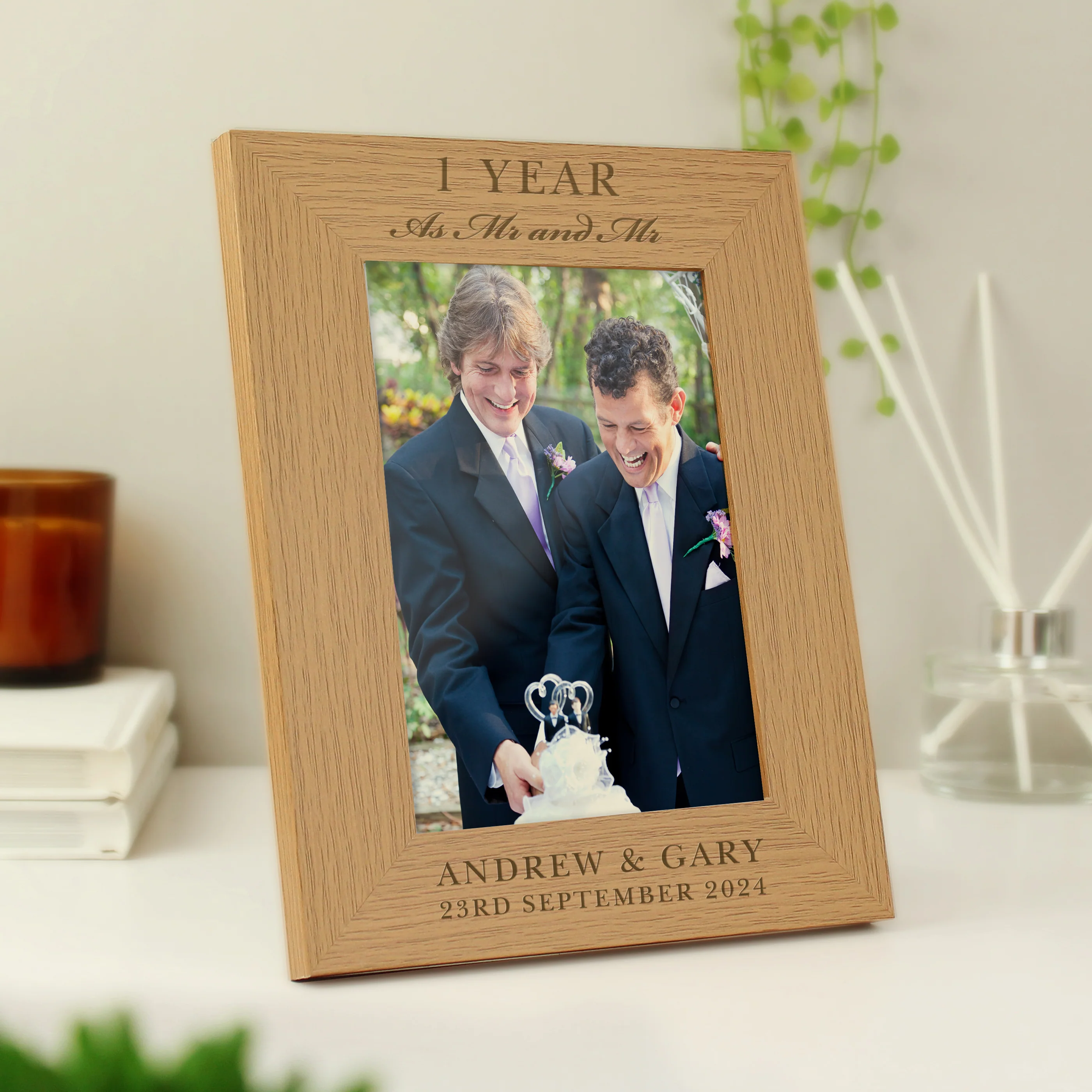 Personalised Anniversary 5x7 Oak Finish Photo Frame - Image 3