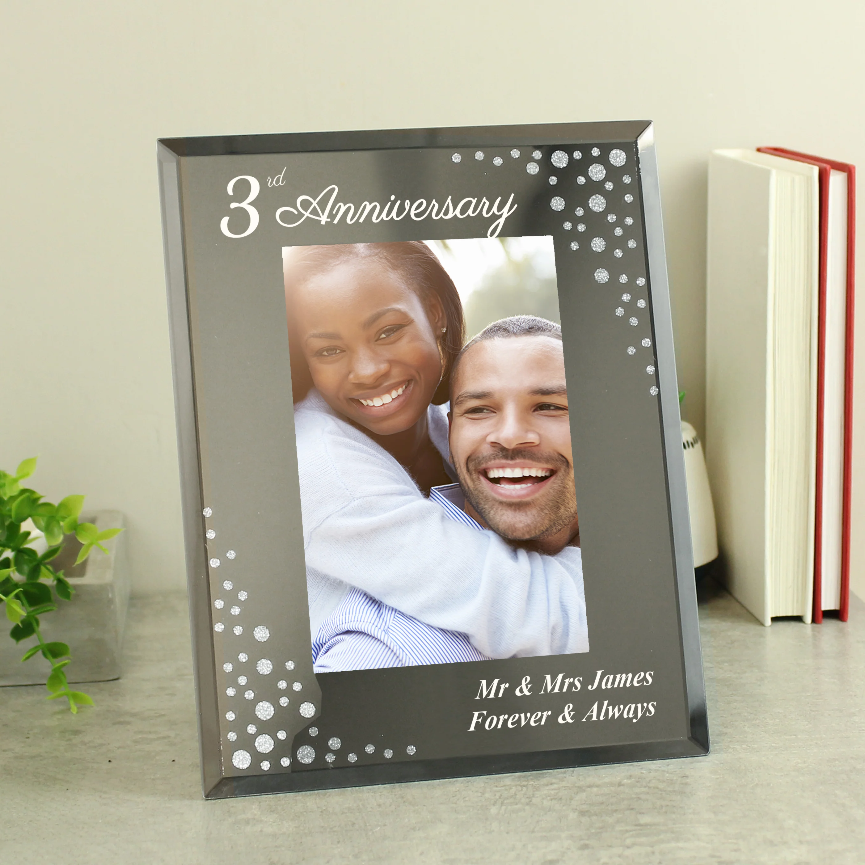 Personalised Anniversary 6x4 Diamante Glass Photo Frame - Image 2