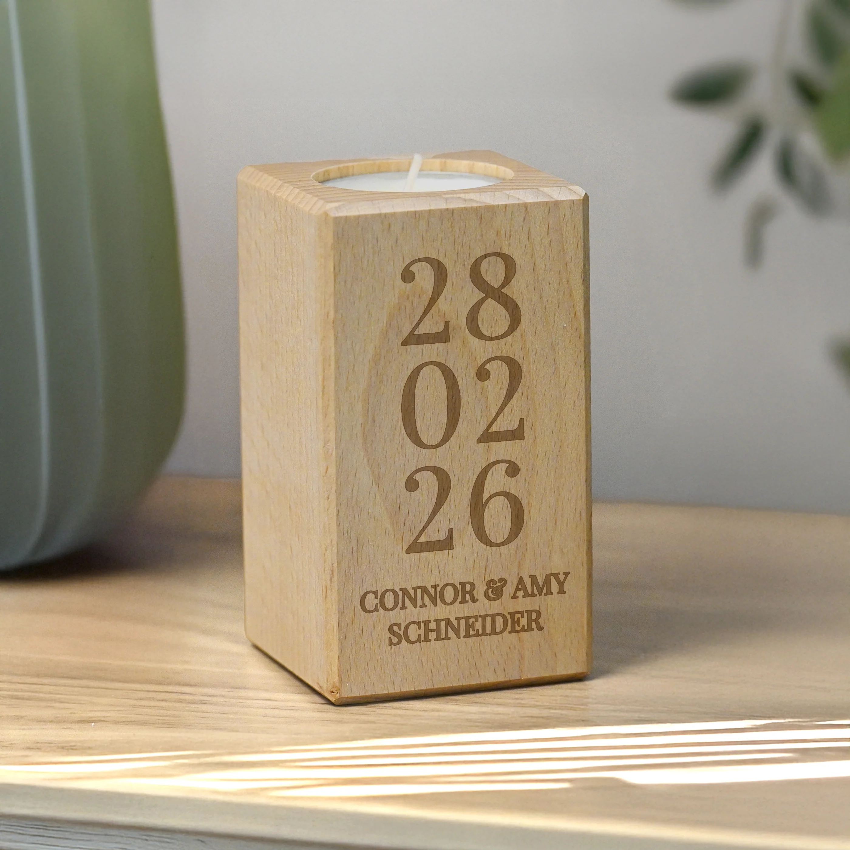 Personalised Anniversary Date Wooden Tealight Holder - Image 3