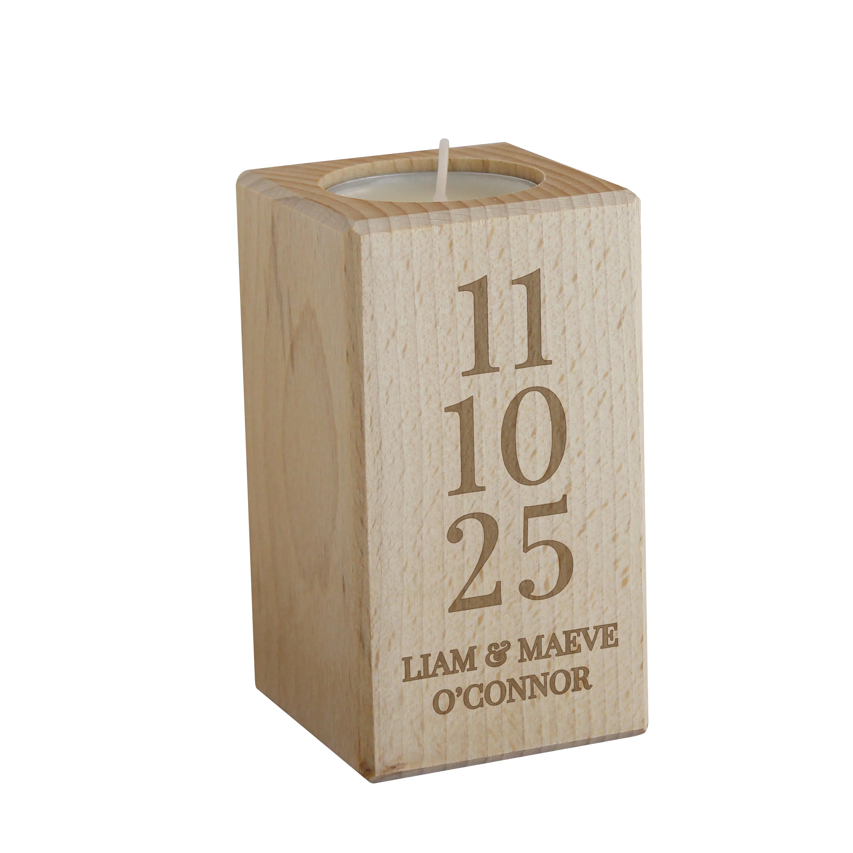 Personalised Anniversary Date Wooden Tealight Holder - Image 4