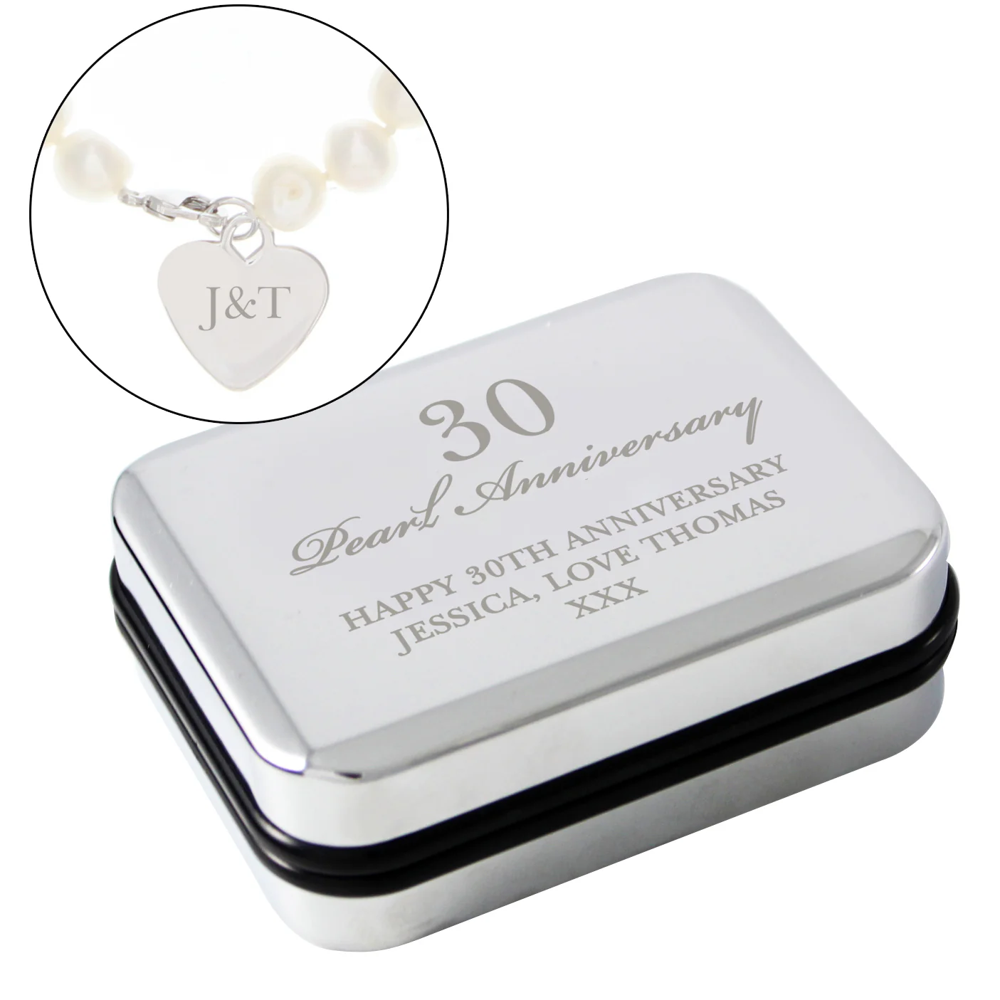 Personalised Anniversary Silver Box and Pearl Bracelet - Image 2