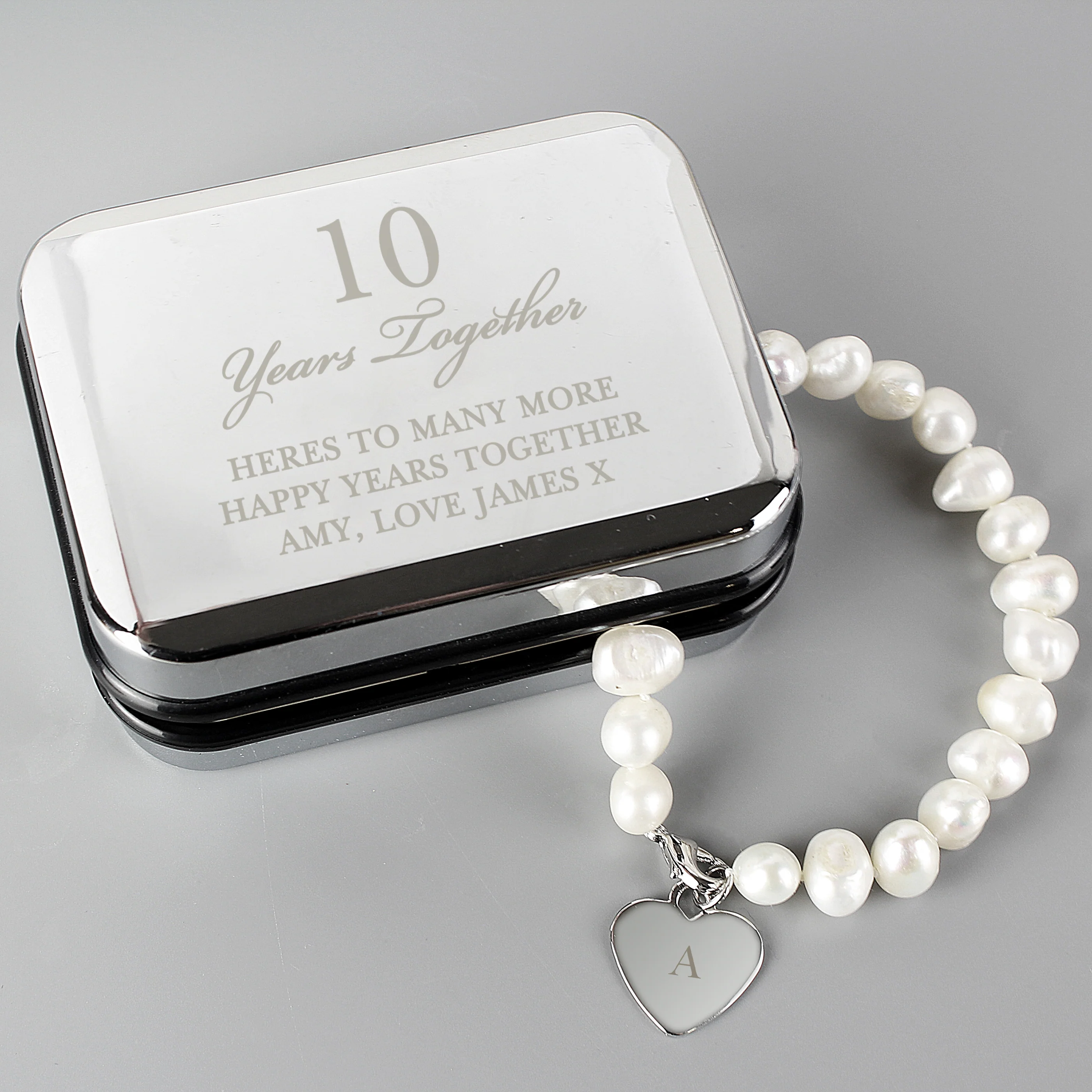Personalised Anniversary Silver Box and Pearl Bracelet - Image 3