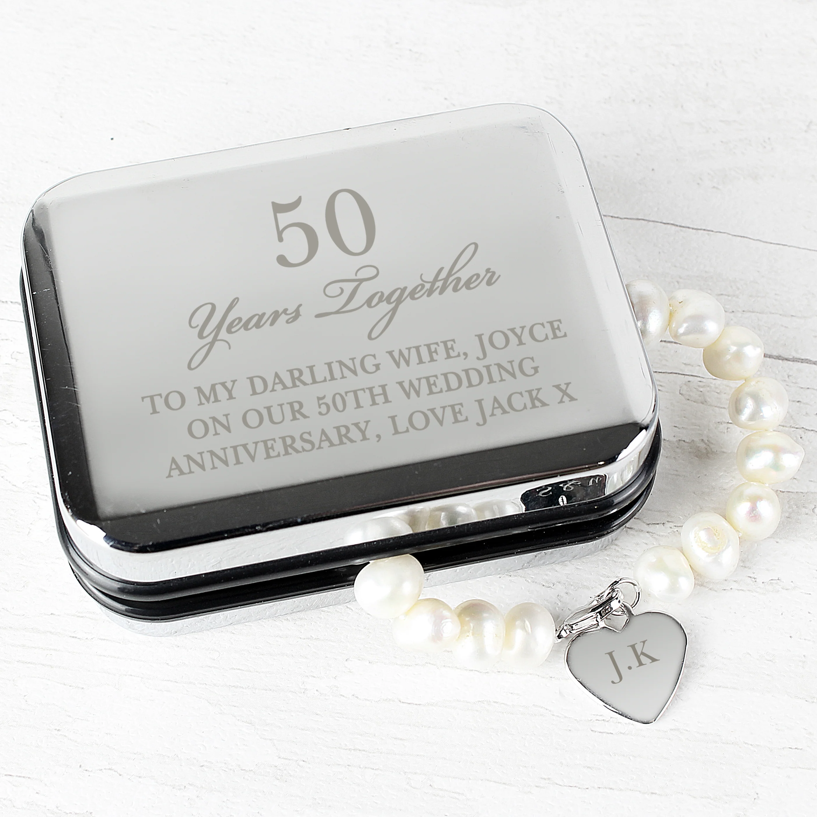Personalised Anniversary Silver Box and Pearl Bracelet - Image 4