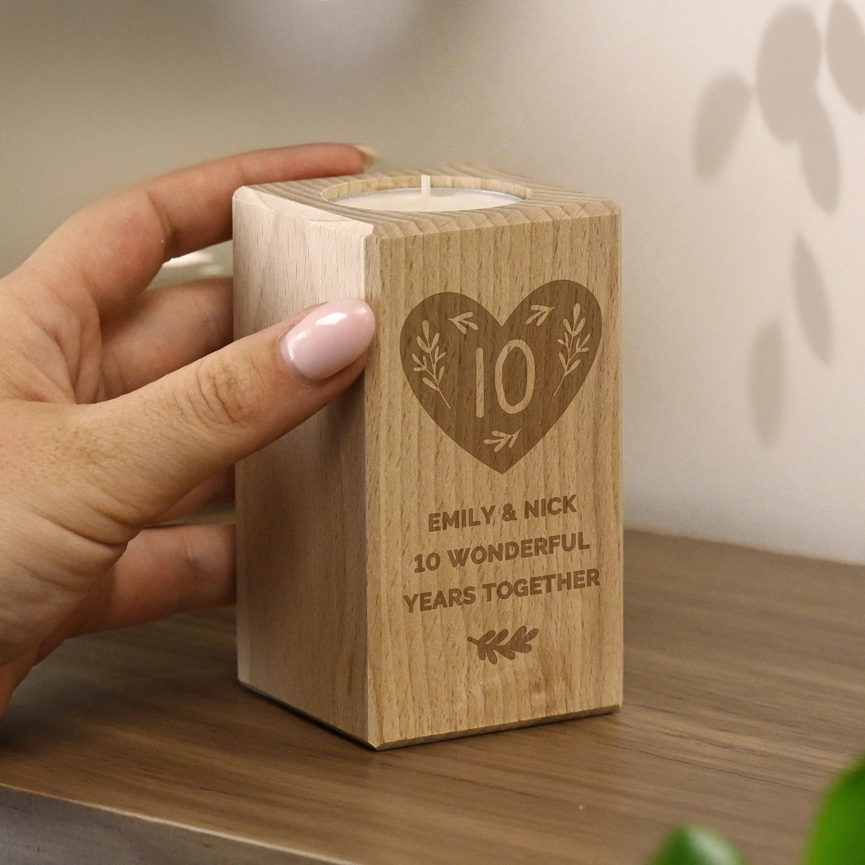 Personalised Anniversary Wooden Tealight Holder - Image 2