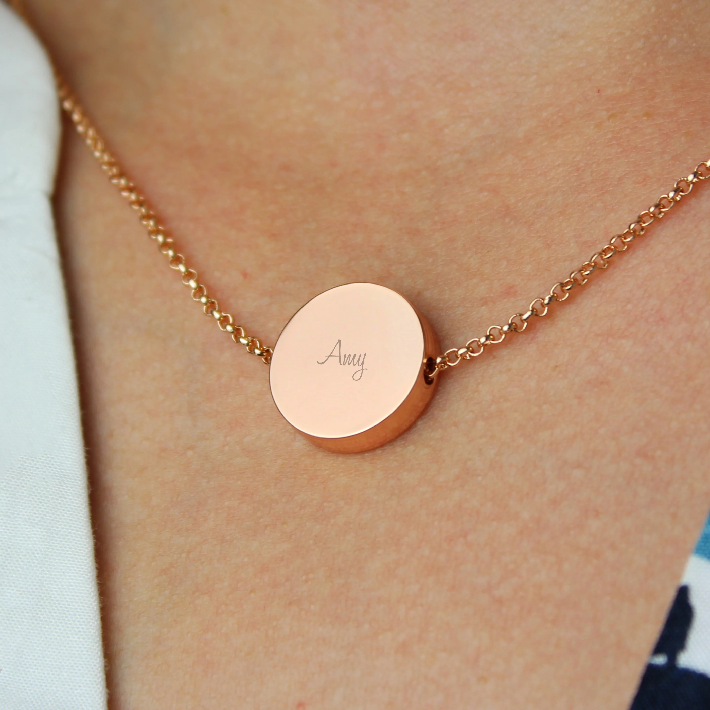 Personalised Any Name Rose Gold Tone Disc Necklace - Image 3