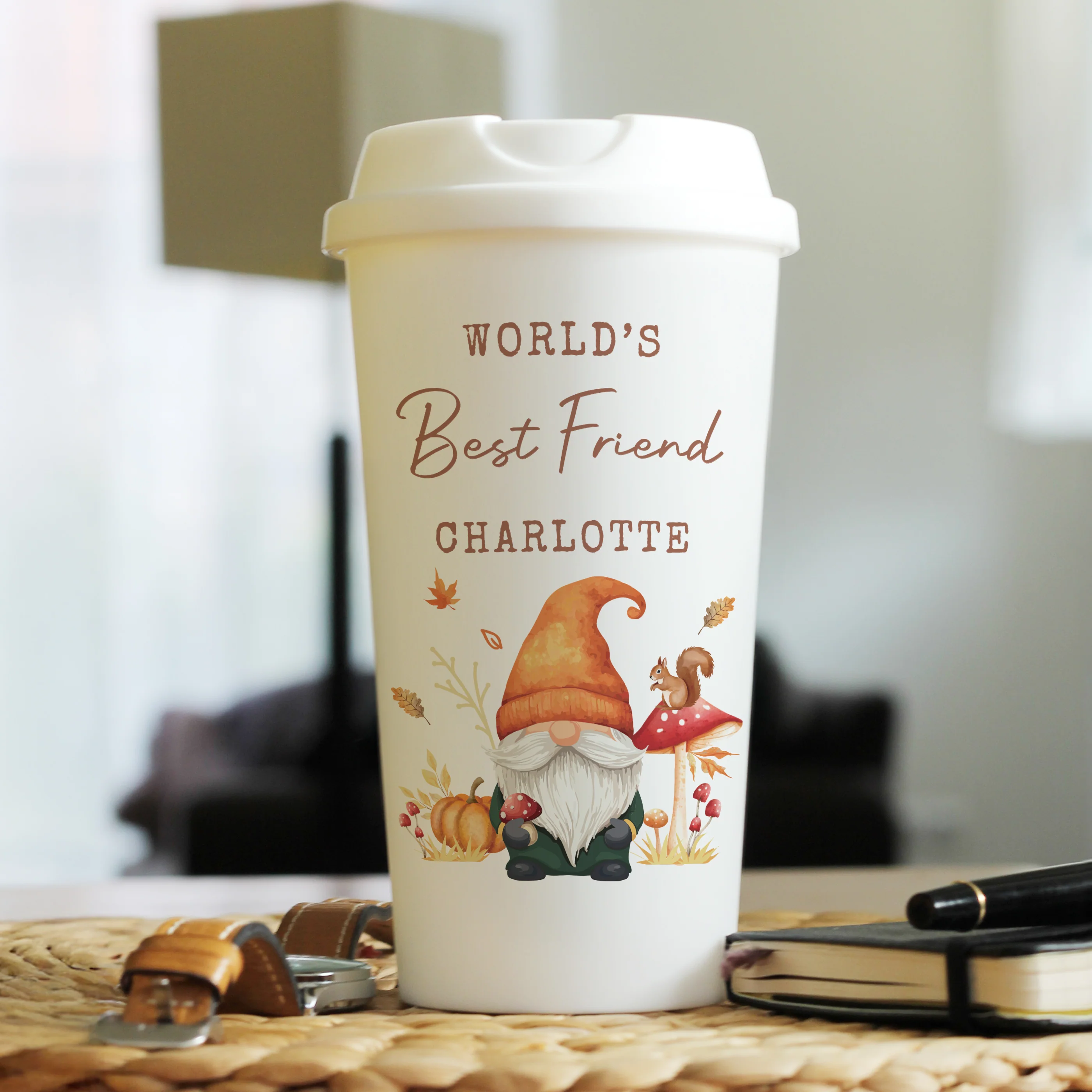 Personalised Autumn Gonk Travel Cup - Image 3